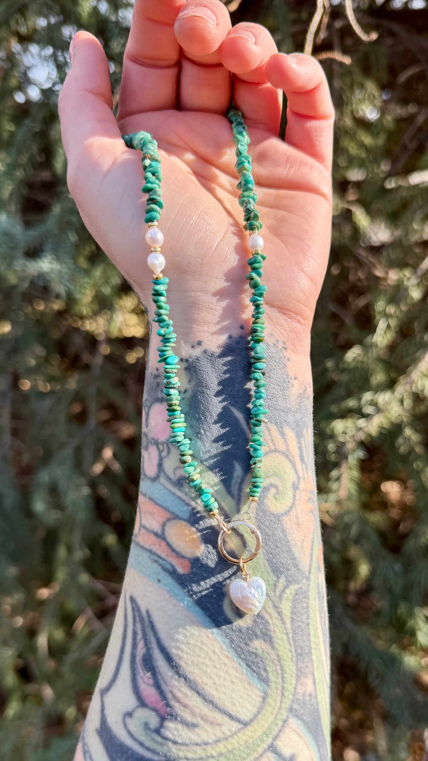 Turquoise Heart Charm Necklace — 16”