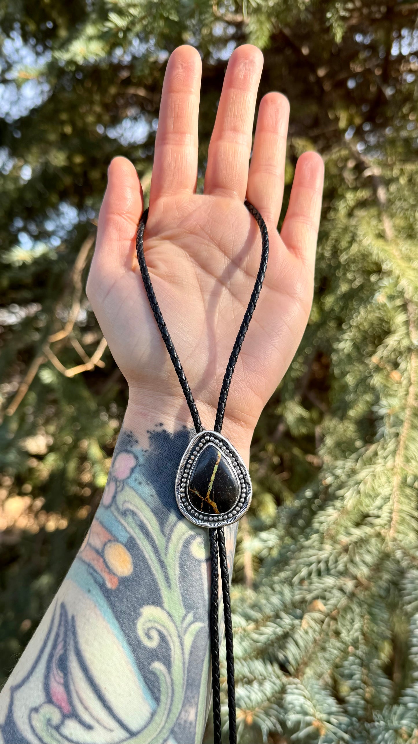Black Jack Turquoise Bolo Tie — Sterling Silver