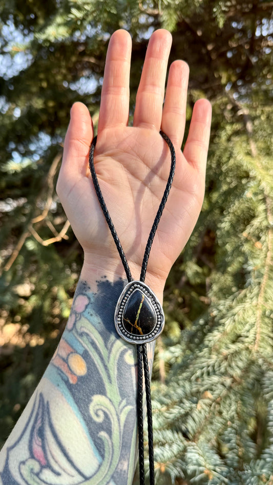 Black Jack Turquoise Bolo Tie — Sterling Silver