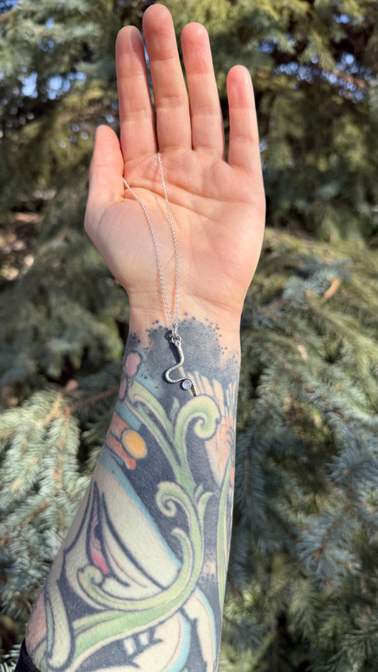 Rainbow Moonstone Serpent Talisman — Sterling Silver Necklace