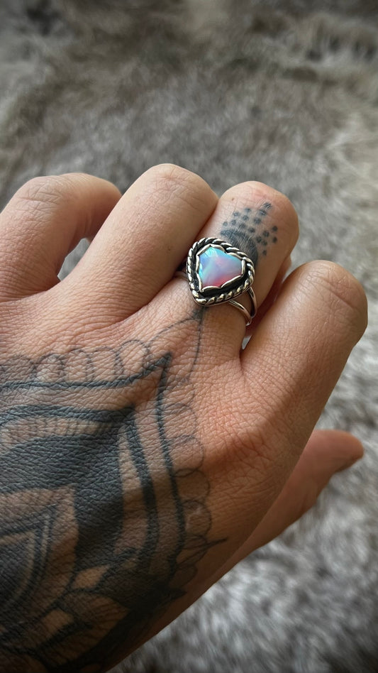 Aurora Opal Heart Ring | Size 6.5