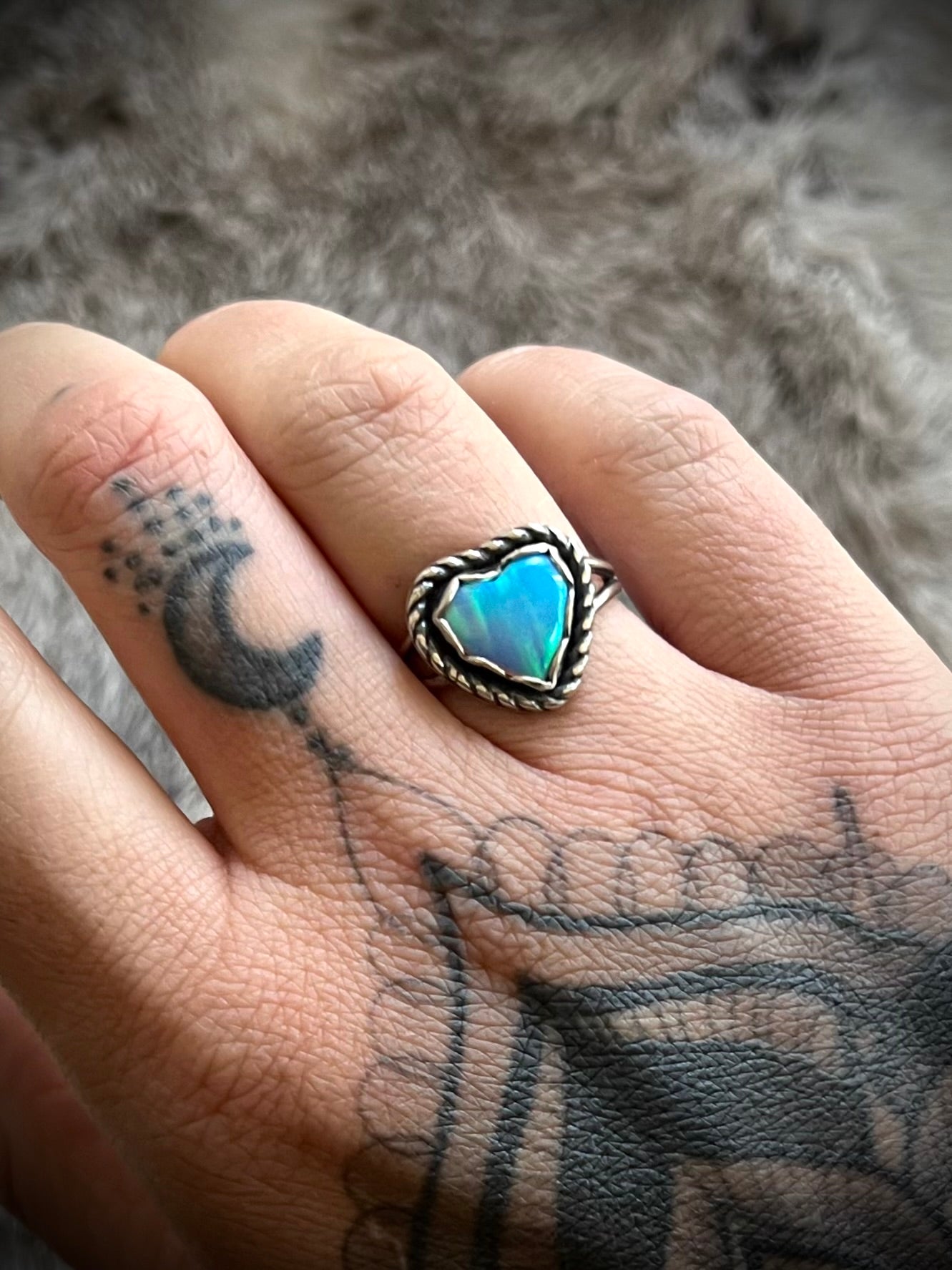 Aurora Opal Heart Ring | Size 7.5