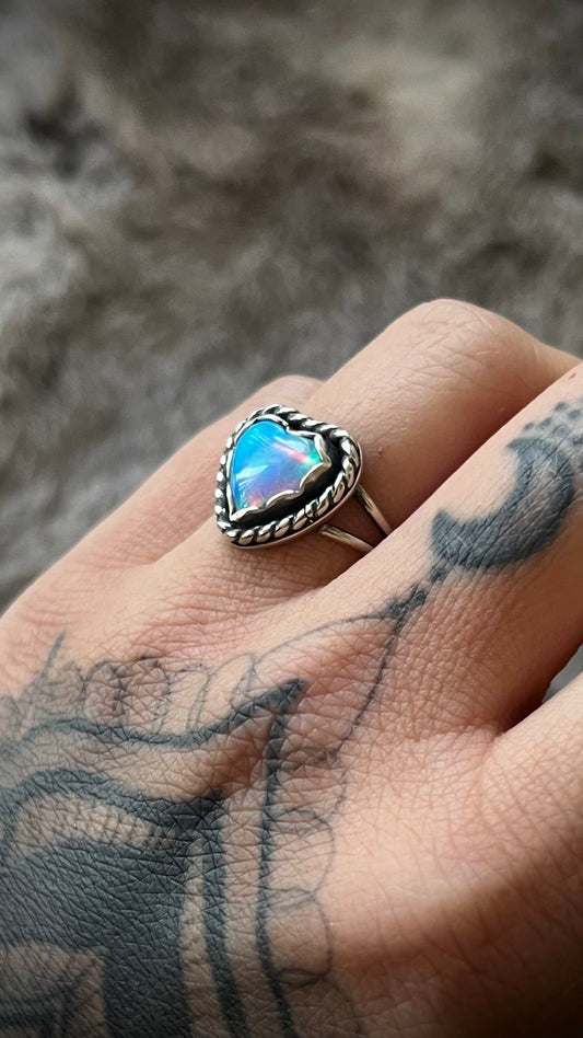 Aurora Opal Heart Ring | Size 7.5