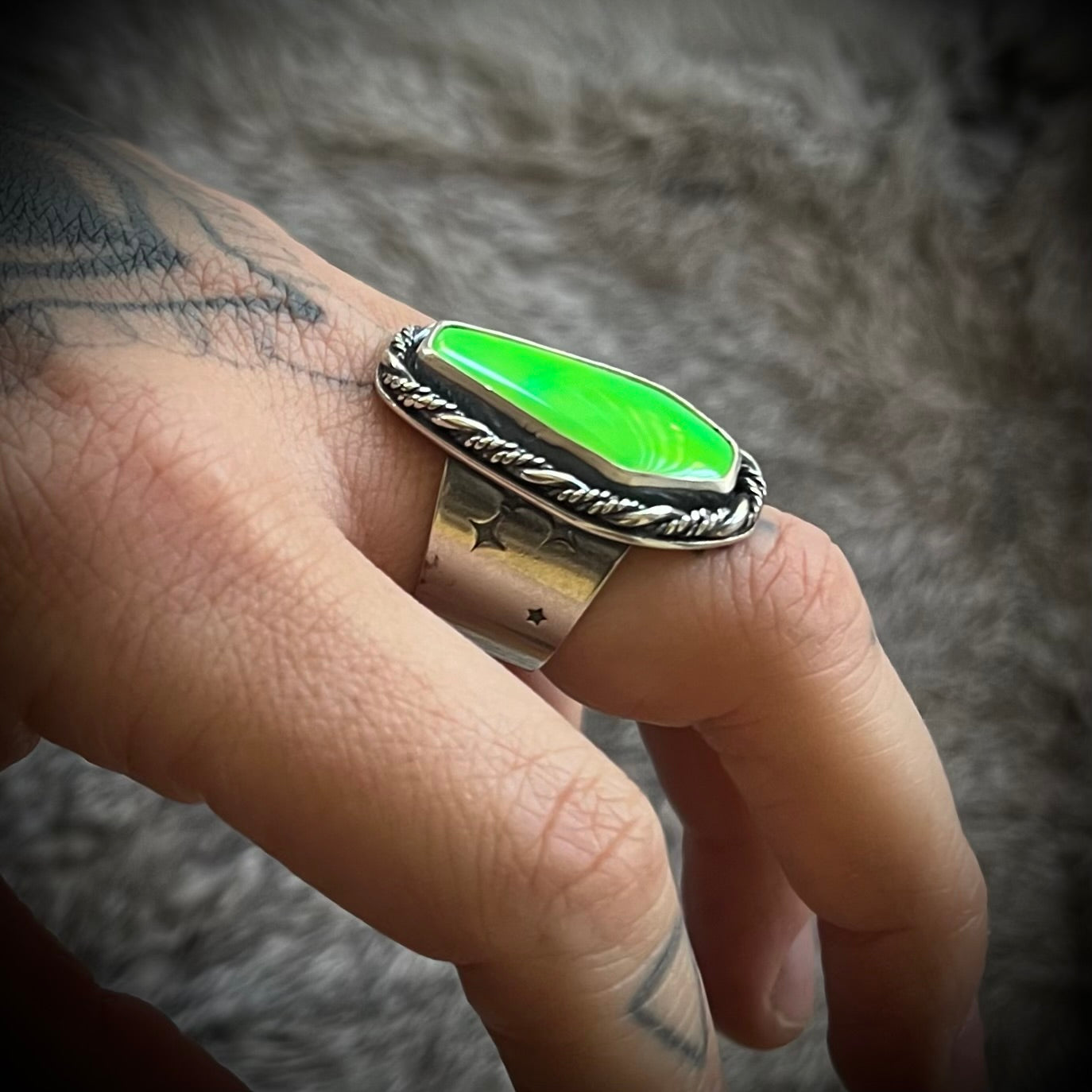 Aurora Opal Coffin Ring | Size 7.5