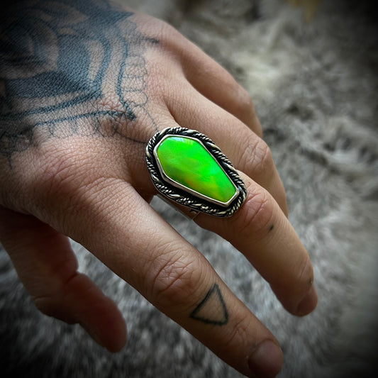 Aurora Opal Coffin Ring | Size 7.5