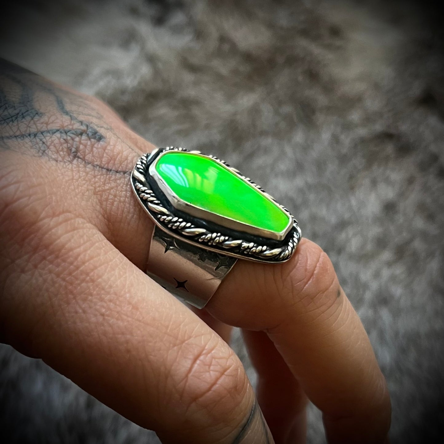 Aurora Opal Coffin Ring | Size 7.5