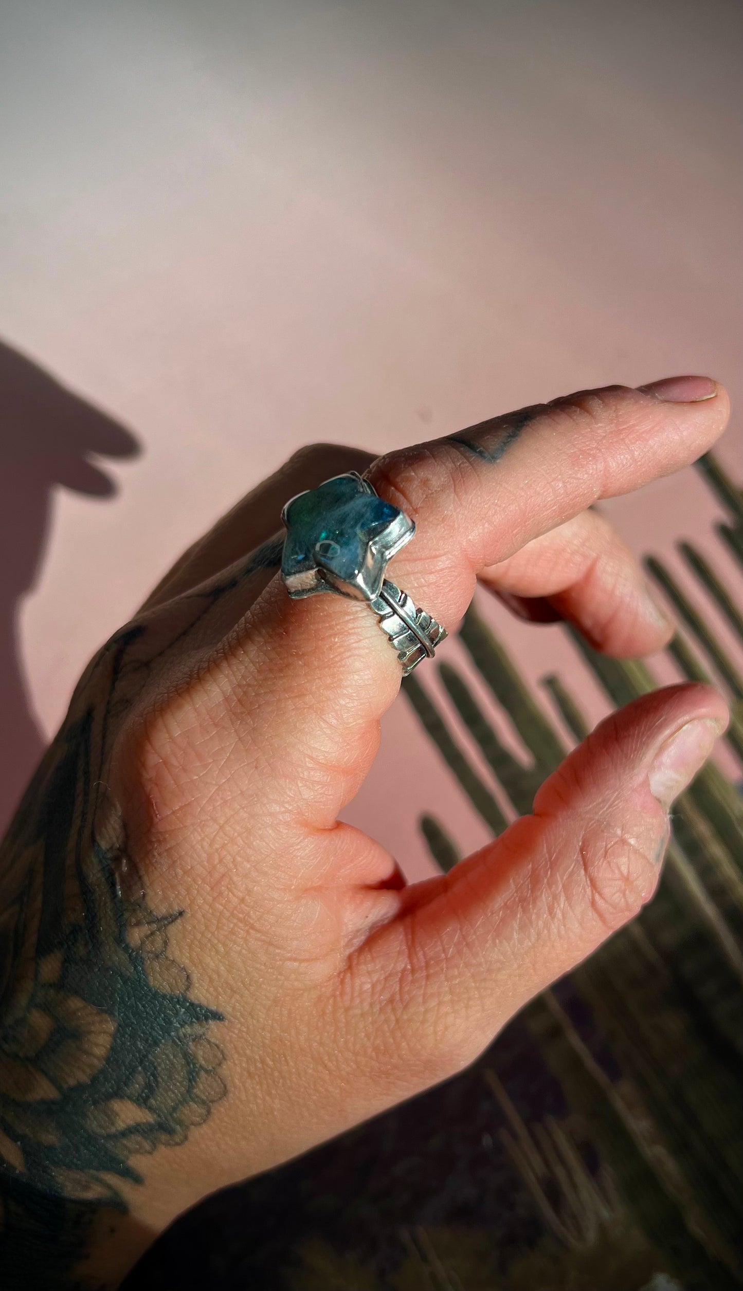 Labradorite Star Ring w/ Feather Ring Band | Size 8.25