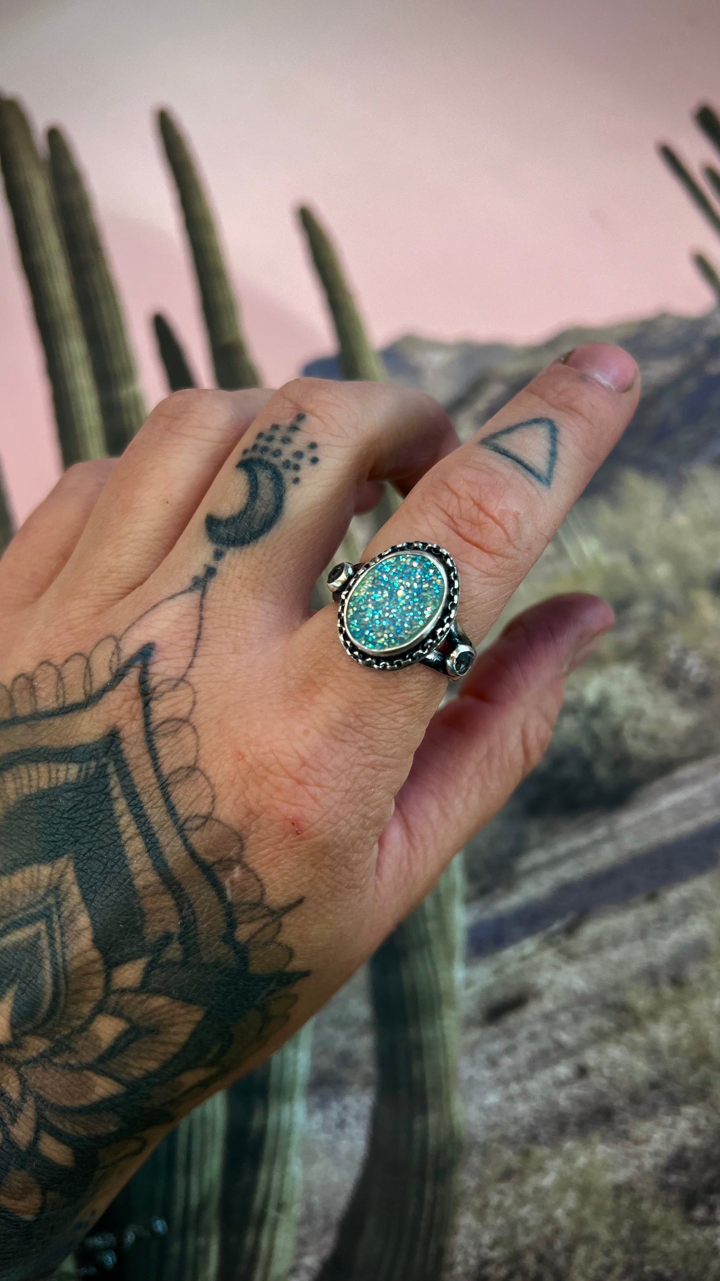 Clear Topaz & Quartz Druzy Ring | Size 8.75