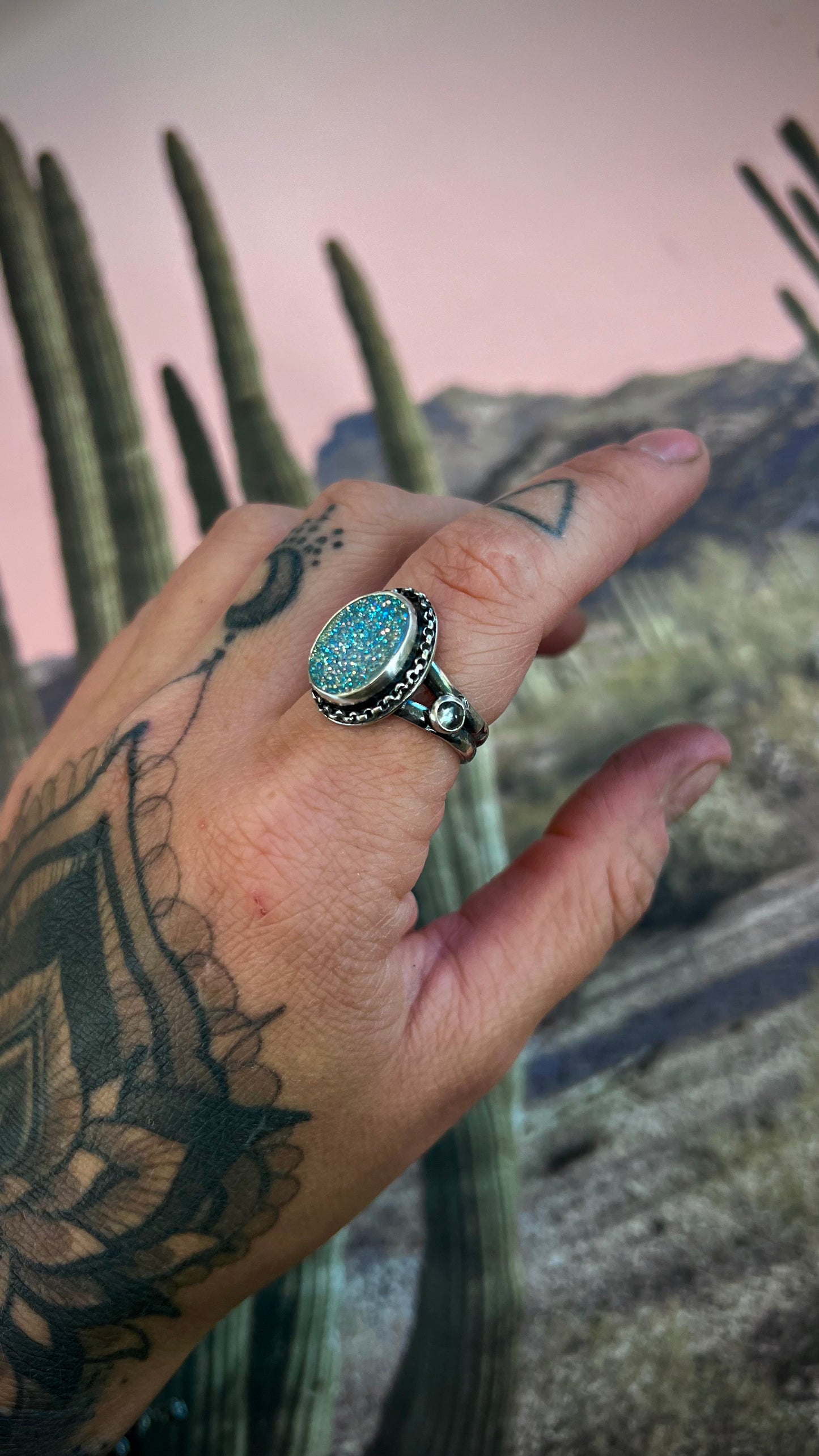 Clear Topaz & Quartz Druzy Ring | Size 8.75