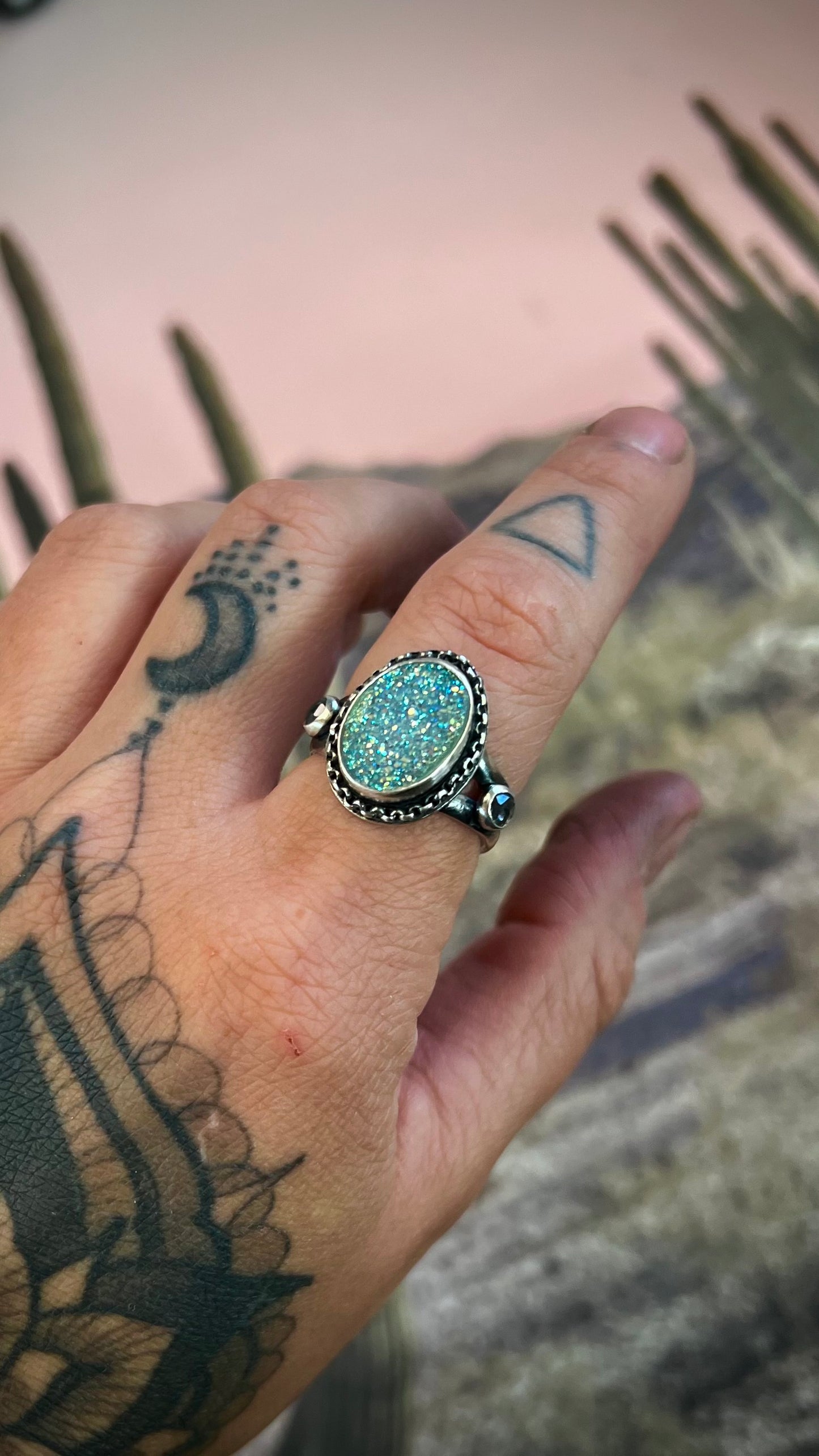 Clear Topaz & Quartz Druzy Ring | Size 8.75