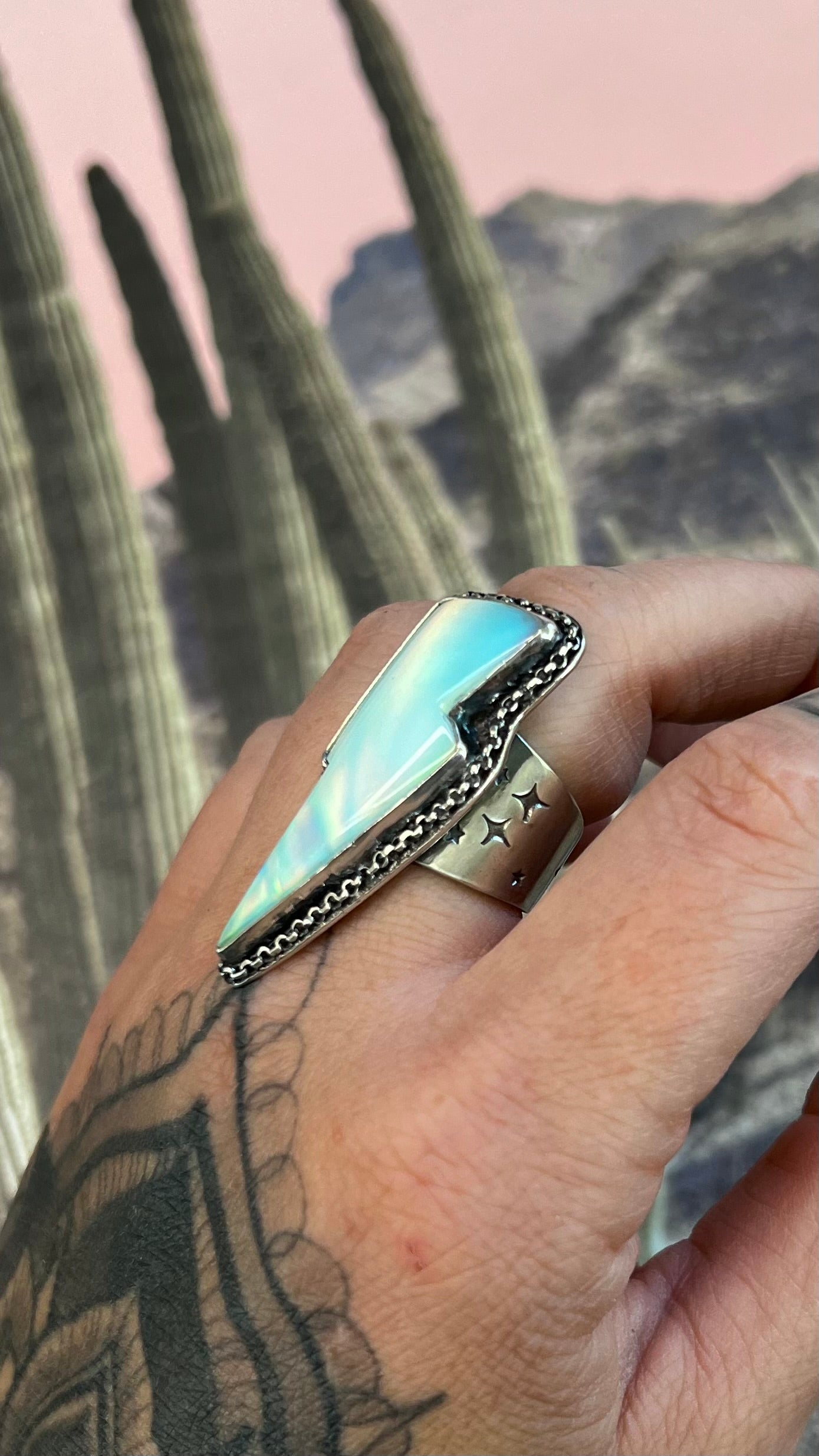 Aurora Opal Statement Bolt Ring | Size 7