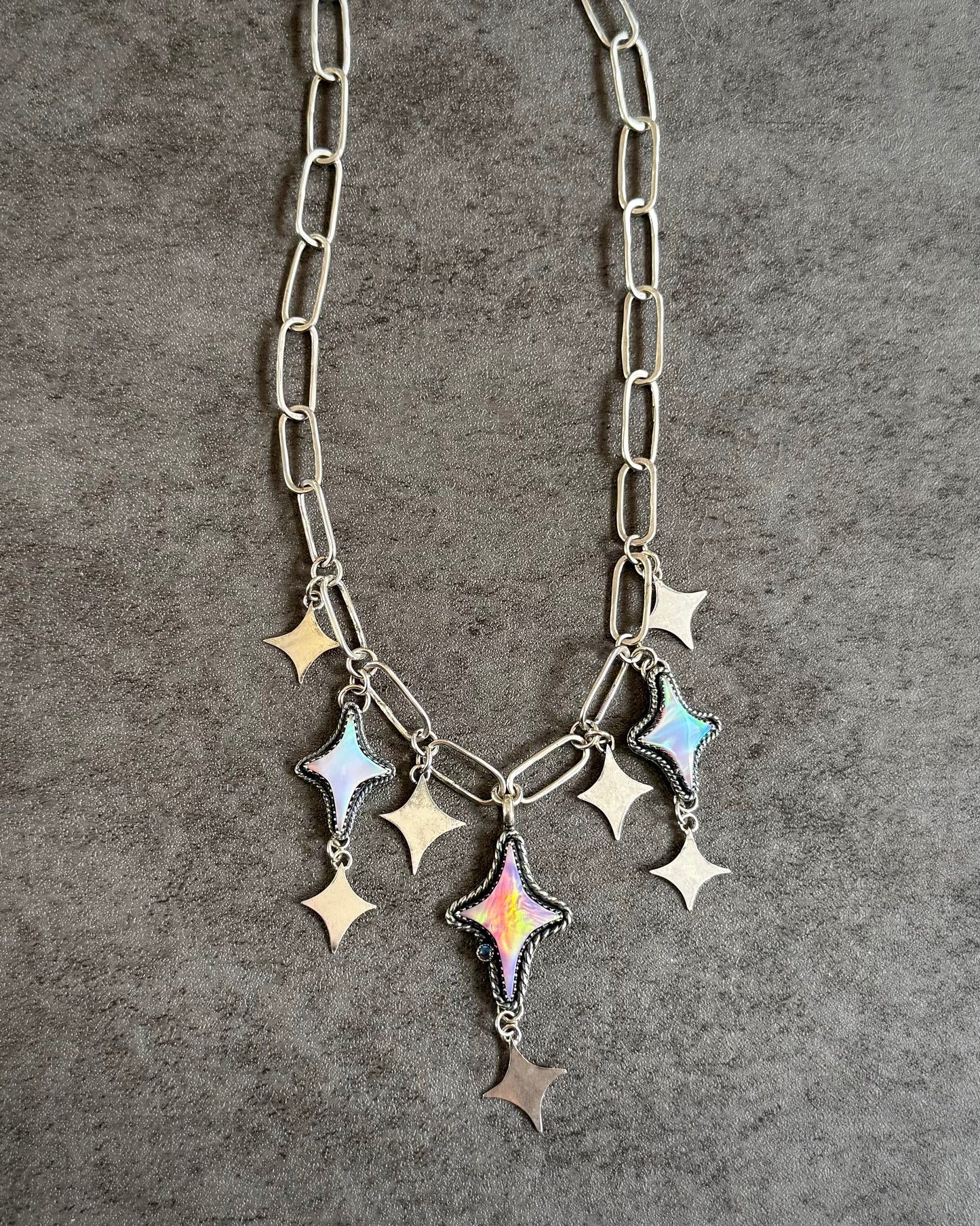 Aurora Constellation Necklace — Handmade Sterling Silver Opal Star Statement Necklace