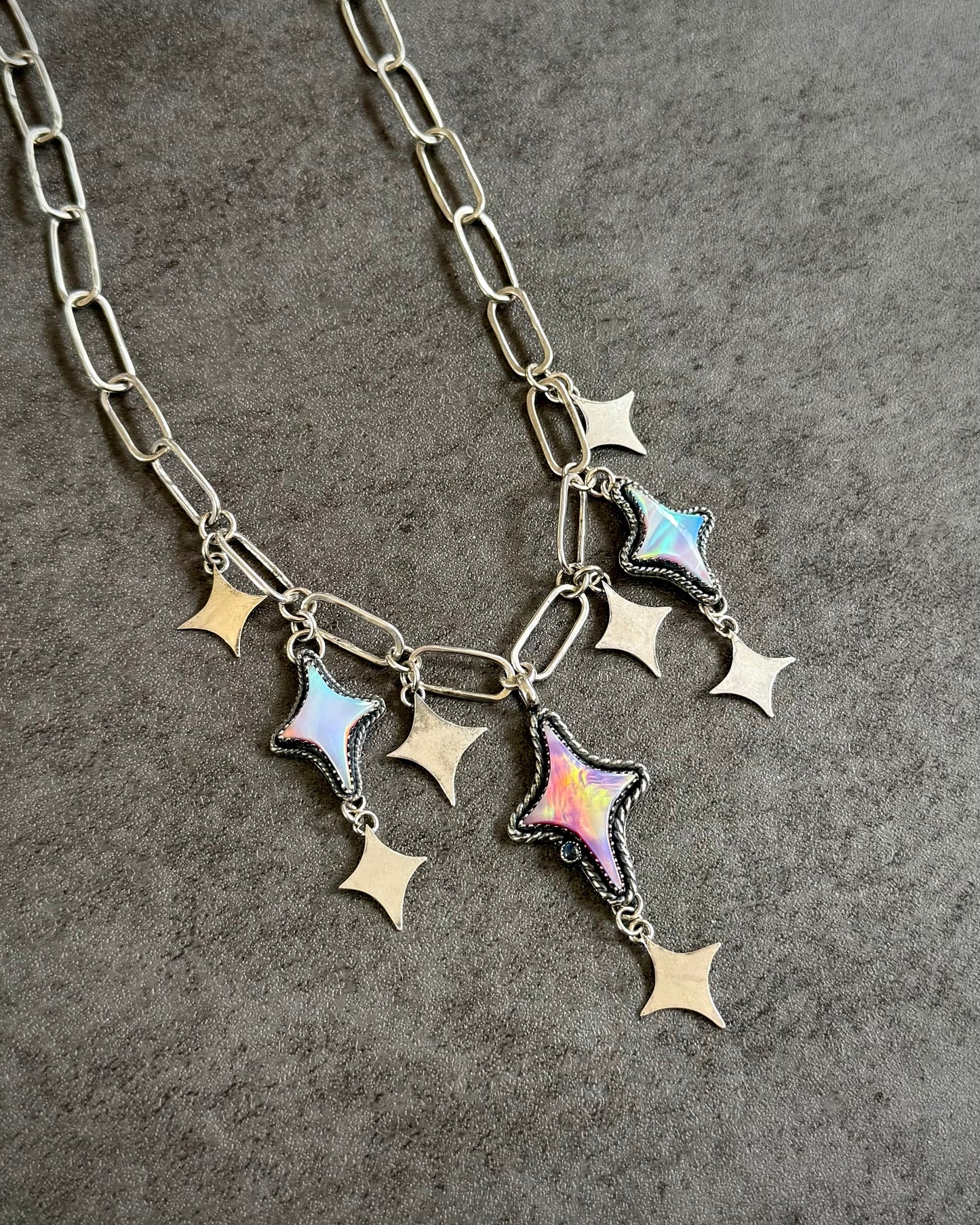 Aurora Constellation Necklace — Handmade Sterling Silver Opal Star Statement Necklace