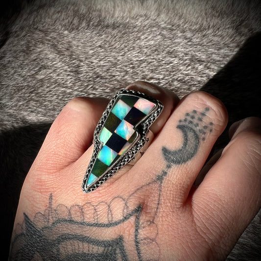 Auror Opal Checkered Bolt Ring | Size 6.5