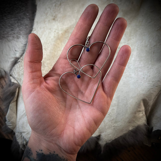 Lapis Lazuli Heart Hoops