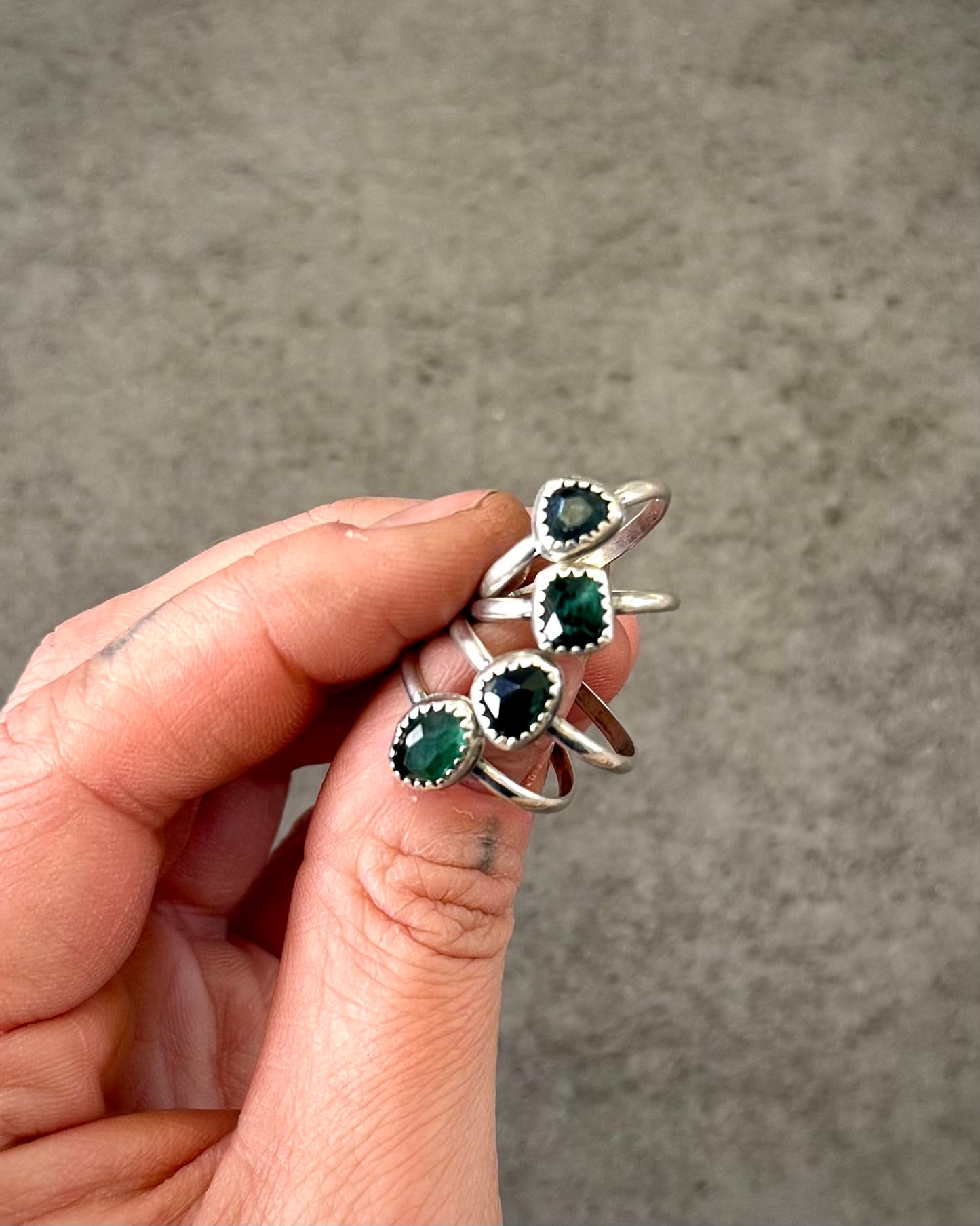 Blue Green Tourmaline Stacker Ring - Size 7