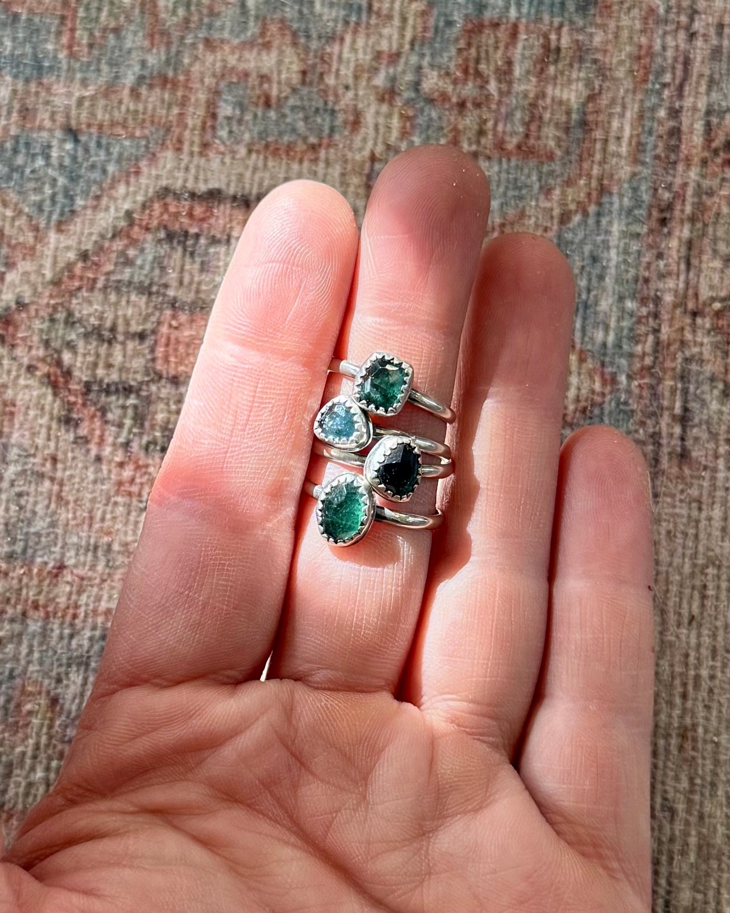 Blue Green Tourmaline Stacker Ring - Size 7