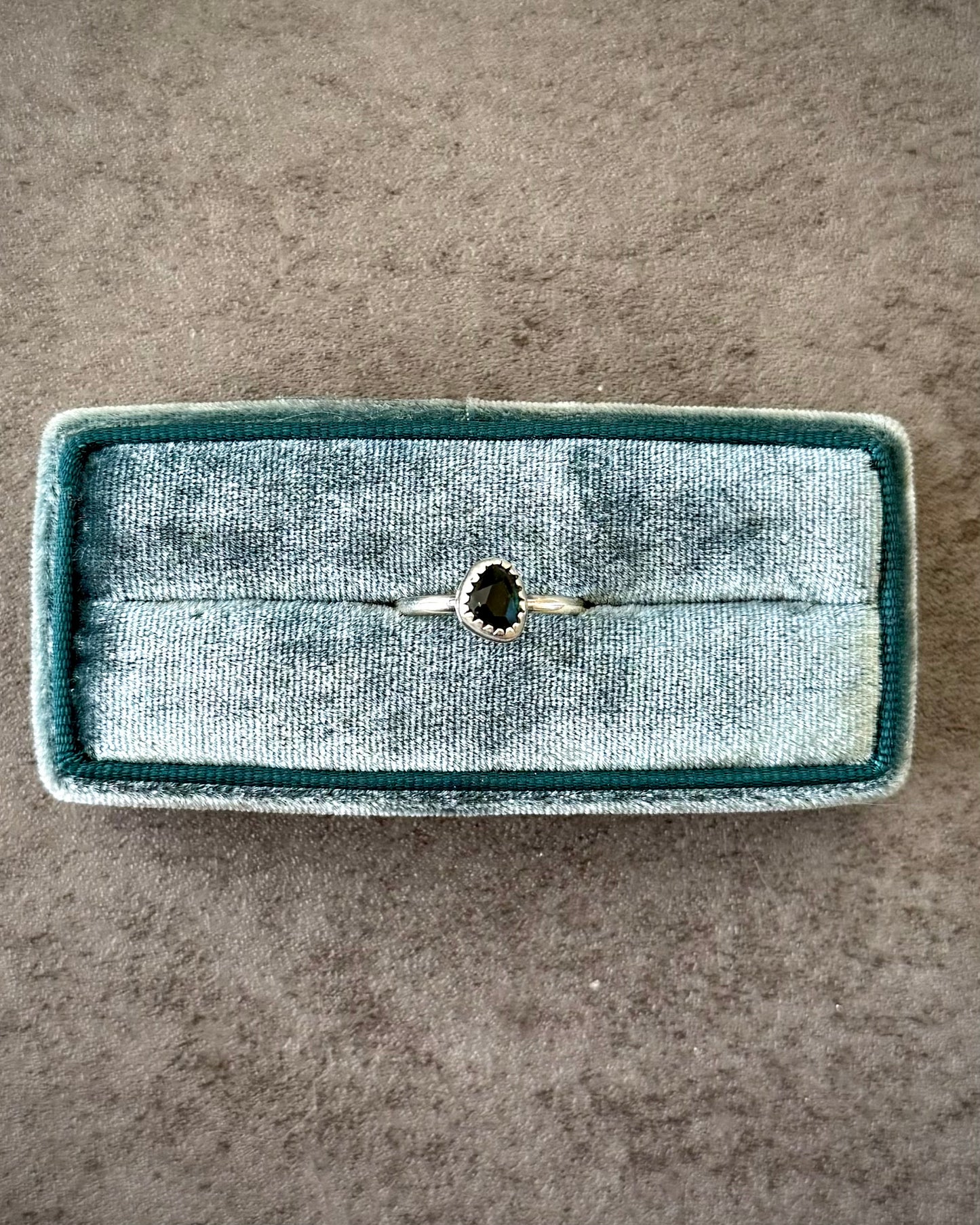 Blue Green Tourmaline Stacker Ring - Size 9