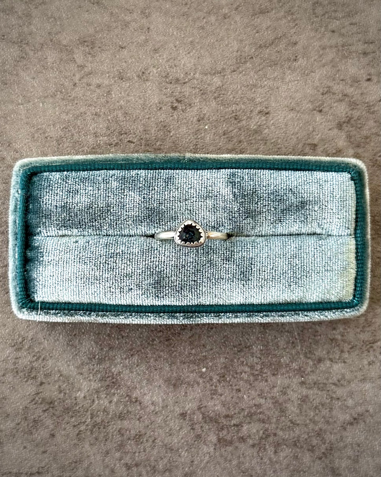 Blue Green Tourmaline Stacker Ring - Size 7