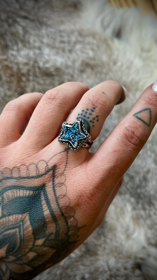 Angel Aura Quartz Druzy Star Ring | Size 7