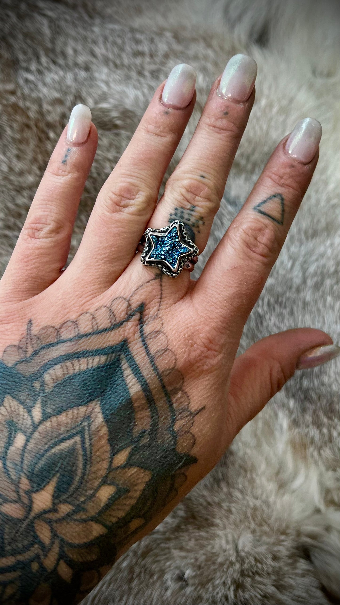 Angel Aura Quartz Druzy Star Ring | Size 7