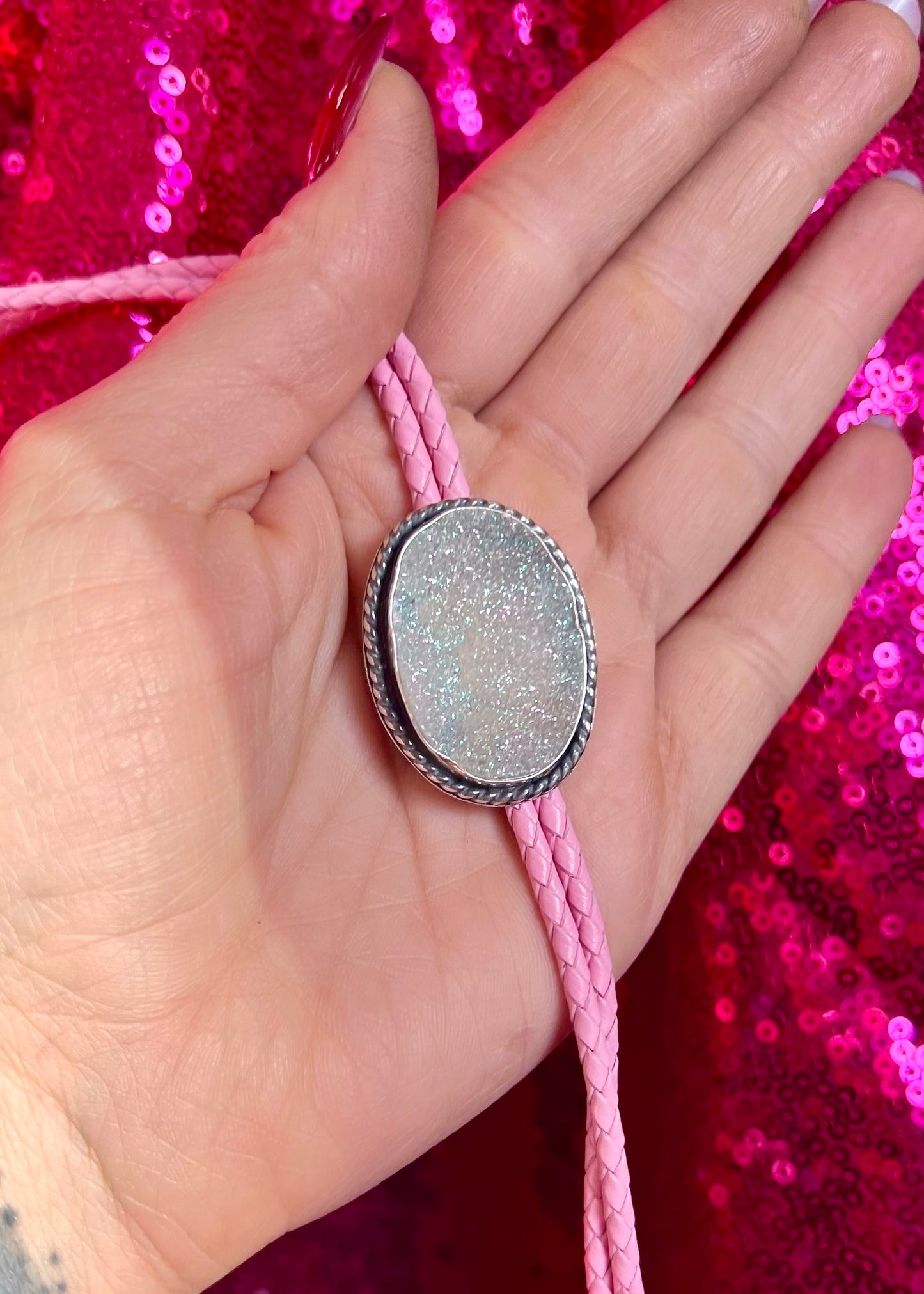 Angel Aura Druzy Quartz Bolo Tie