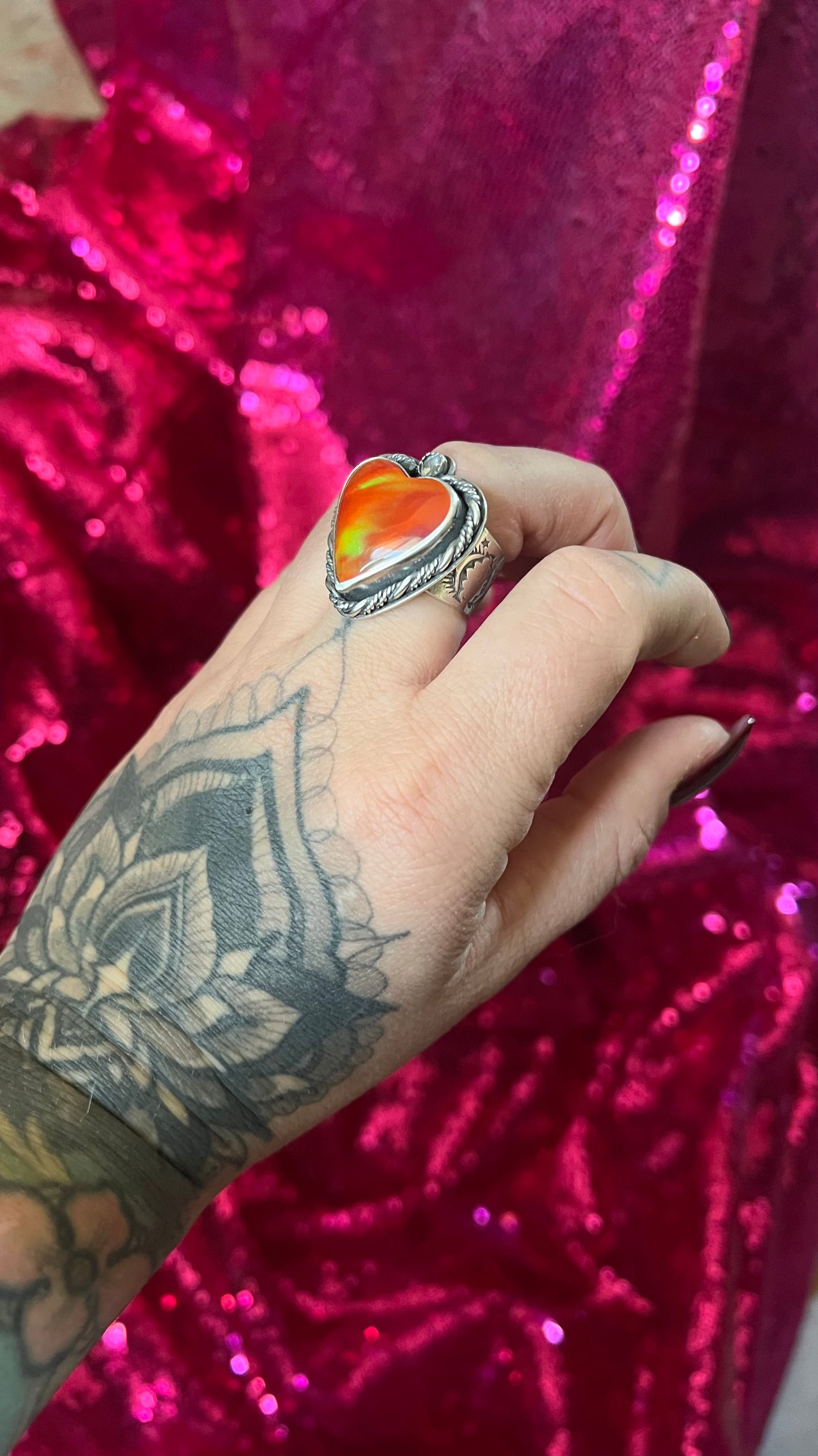 Aurora Opal Heart & CZ Statement Ring | 7