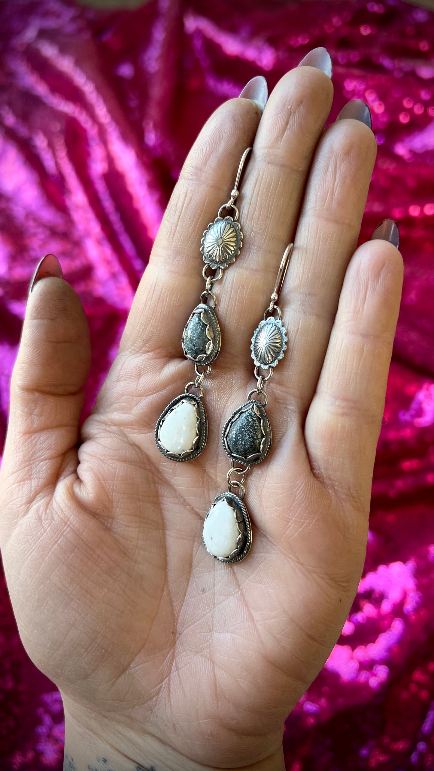 White Buffalo Turquoise & New Lander Variscite Dangle Earrings