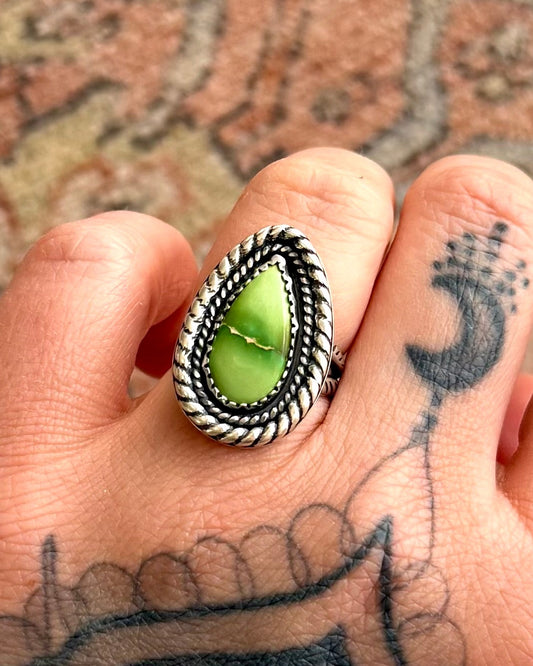 Sonoran Gold Turquoise Ring – Size 6.5 – Sterling Silver Teardrop Ring