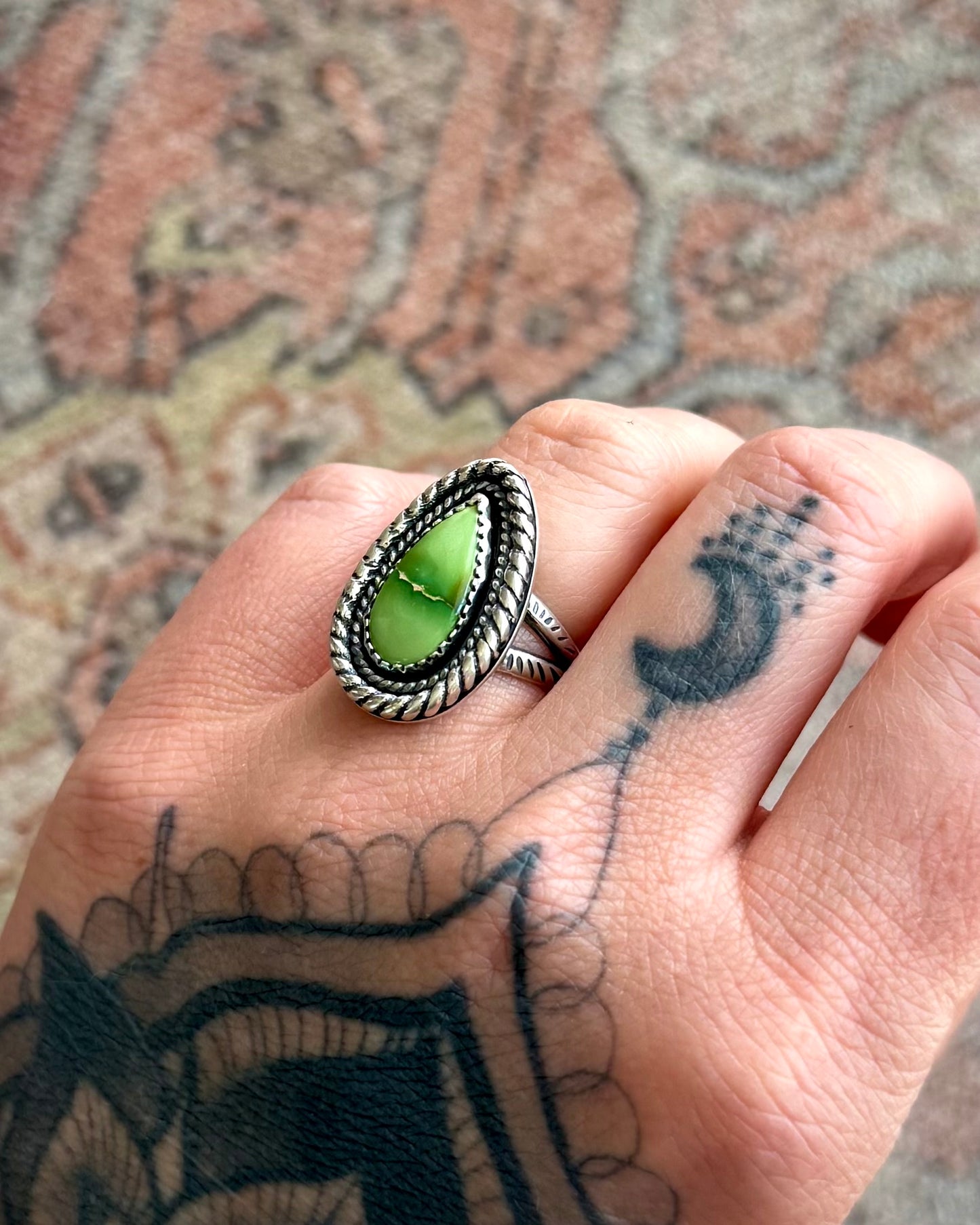 Sonoran Gold Turquoise Ring – Size 6.5 – Sterling Silver Teardrop Ring