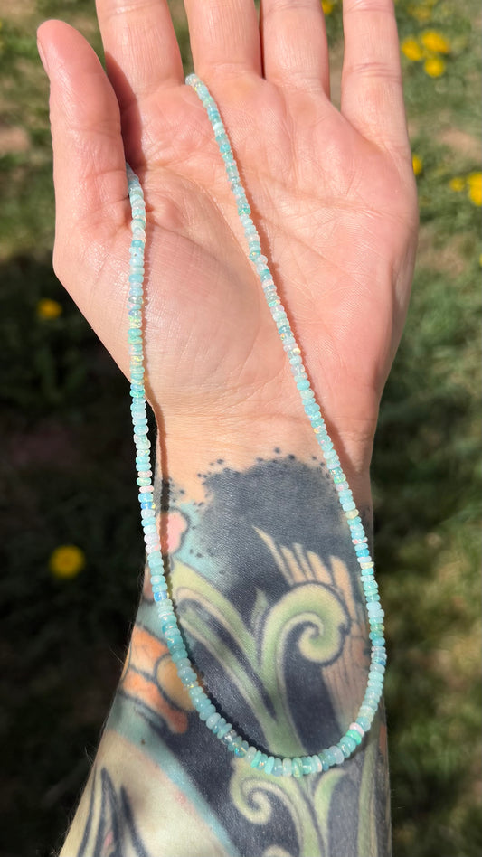 Ethiopian Opal Beaded Necklace — 16” Sterling Silver