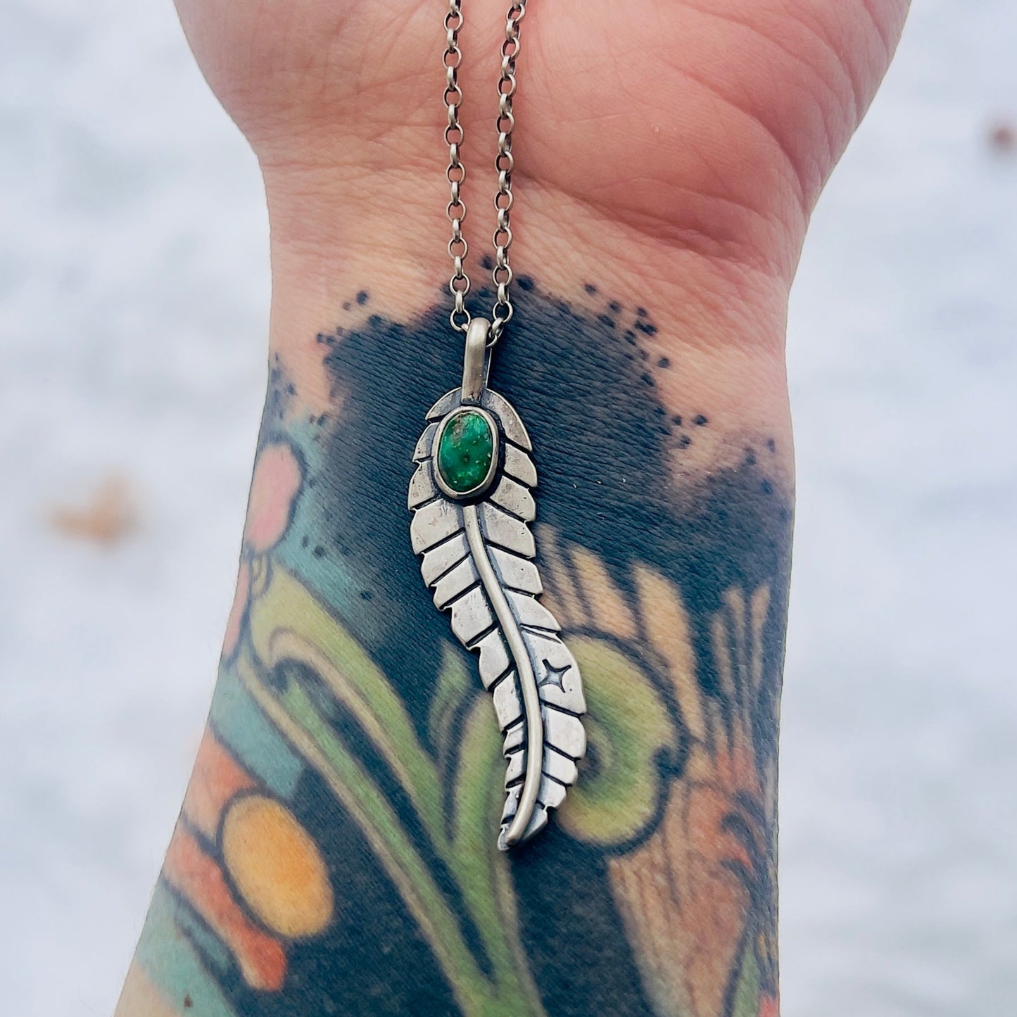 Sonoran Gold Turquoise Feather Pendant & Chain