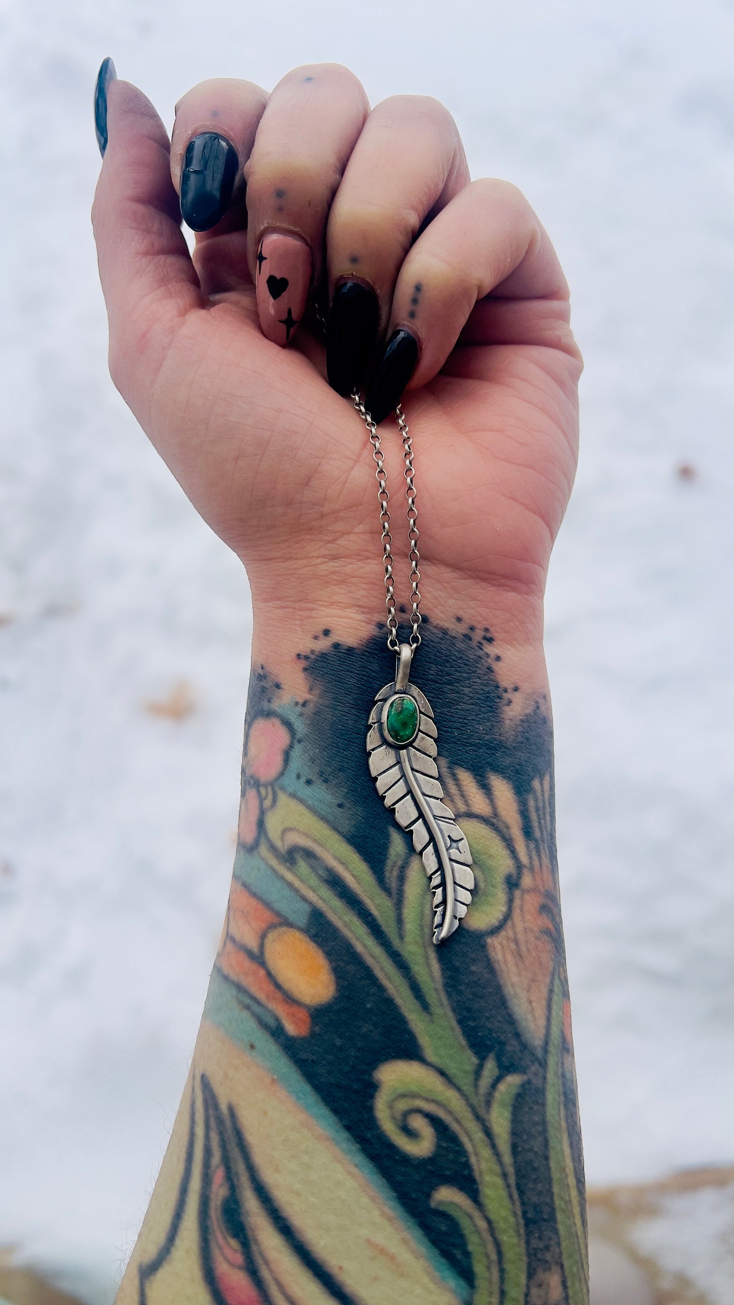 Sonoran Gold Turquoise Feather Pendant & Chain