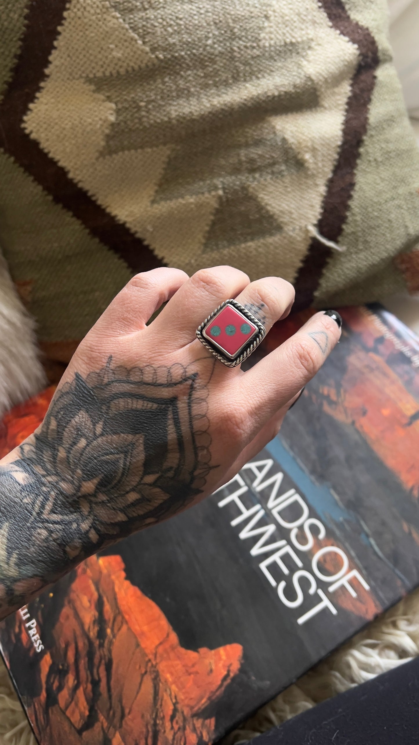 Turquoise Inlay Dice Ring - Size 7.5/7.75