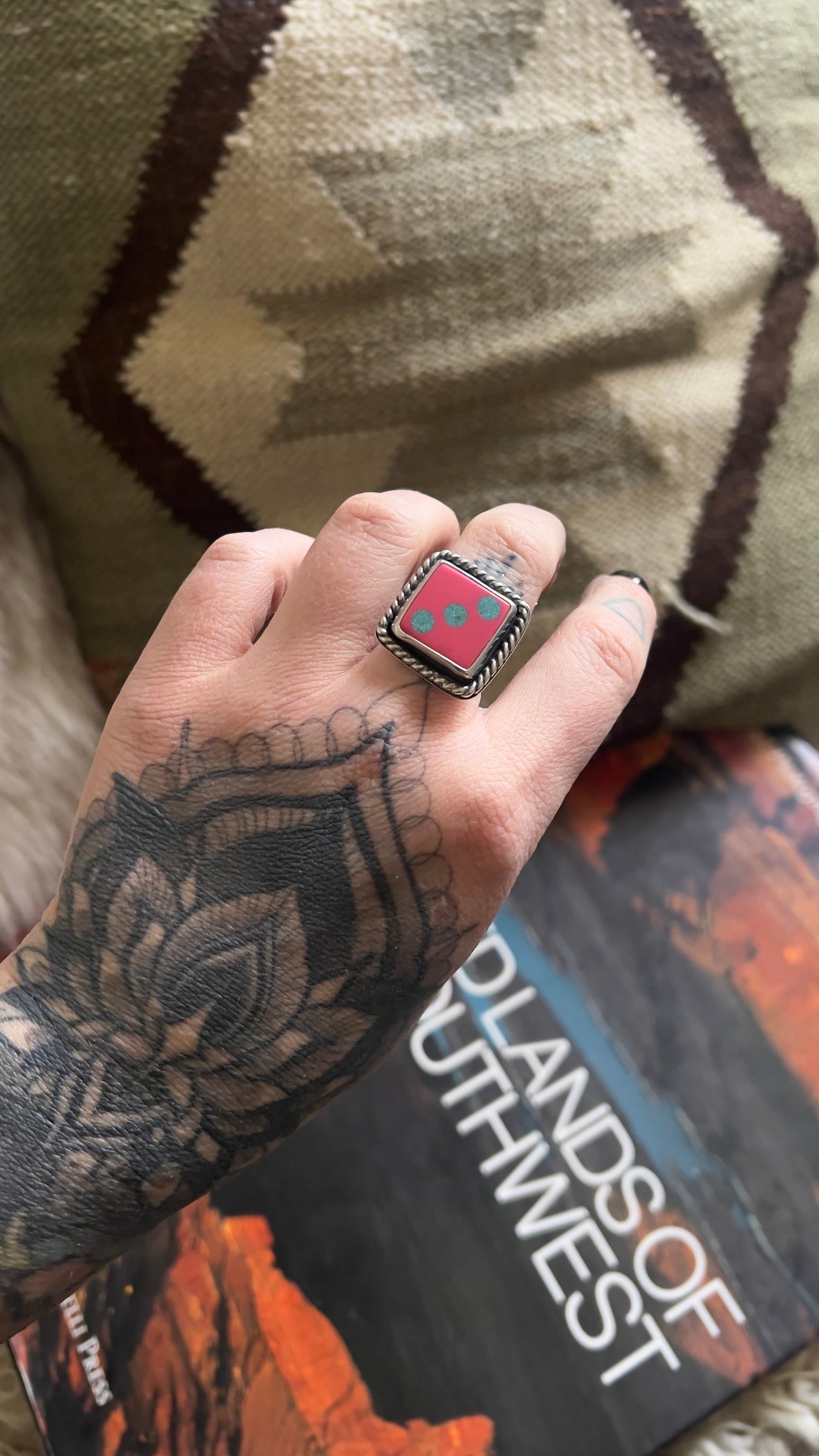 Turquoise Inlay Dice Ring - Size 7.5/7.75