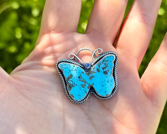 Turquoise & Moonstone Butterfly Pendant
