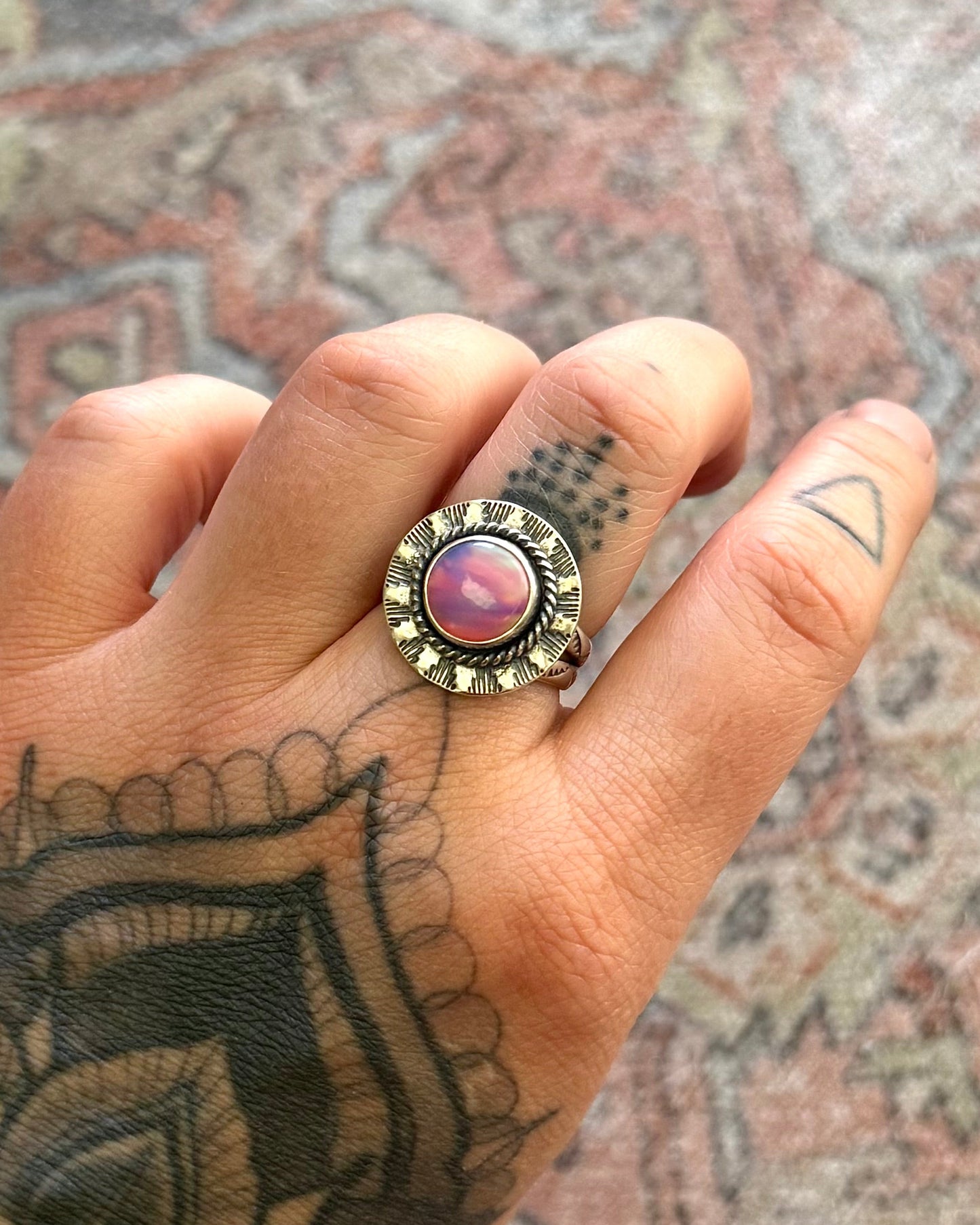 Aurora Opal Sunburst Ring - Size 8.75