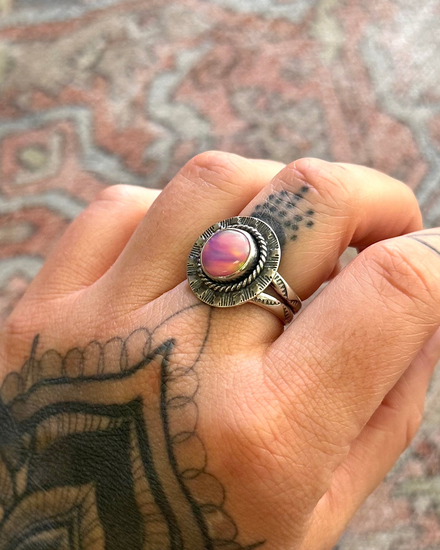 Aurora Opal Sunburst Ring - Size 8.75
