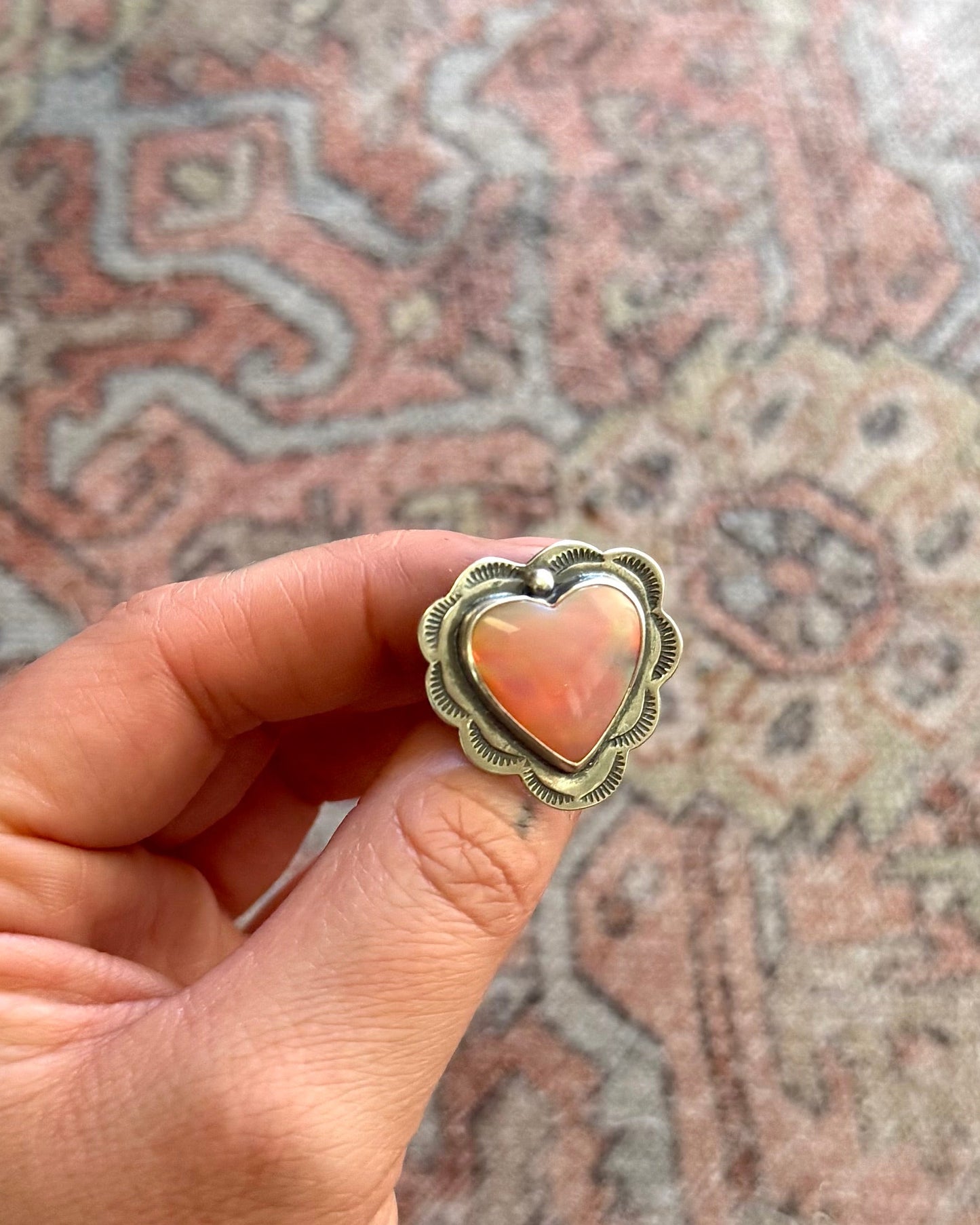 Aurora Opal Heart Ring - Size 6.5