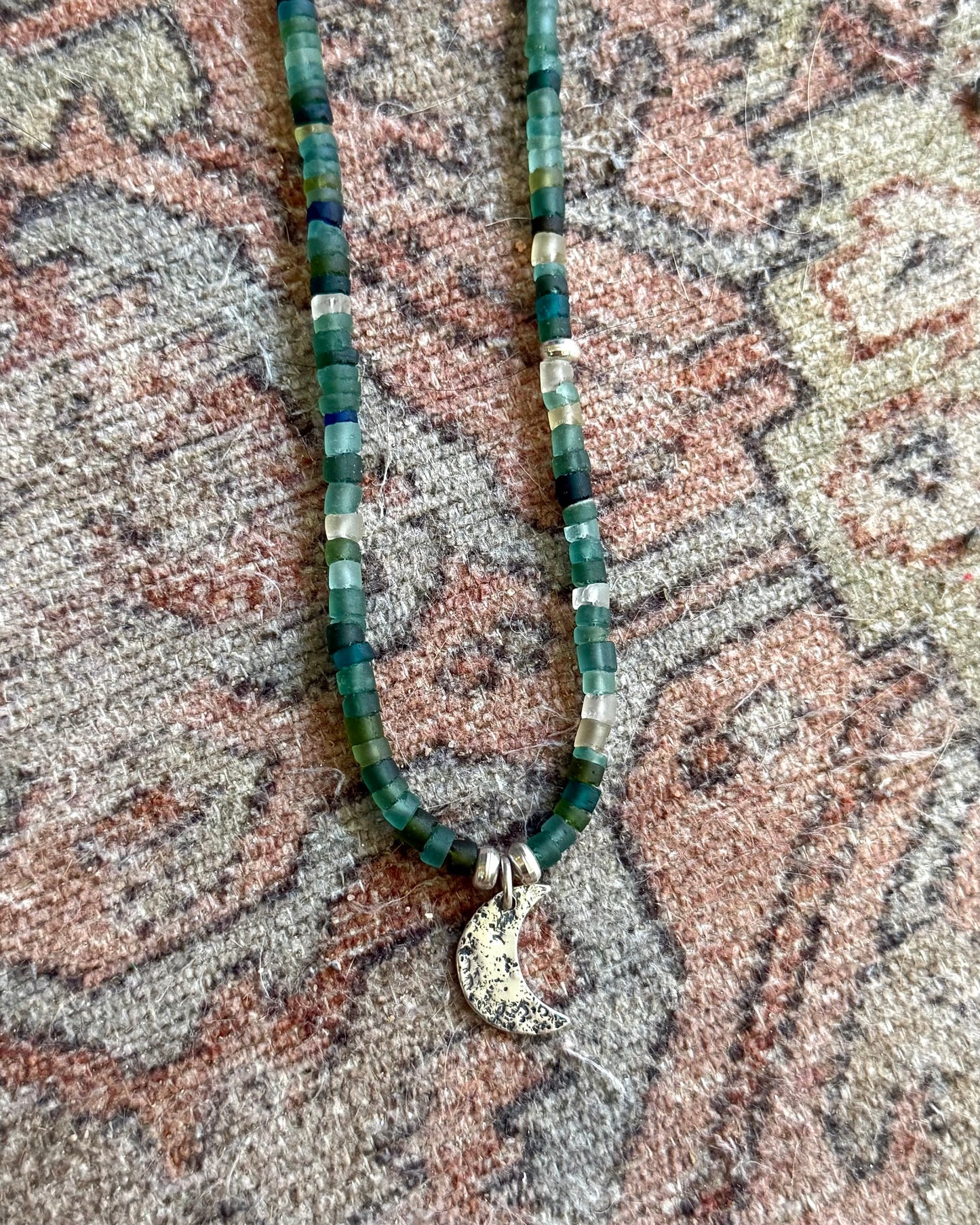 Roman Glass & Sterling Silver Necklace