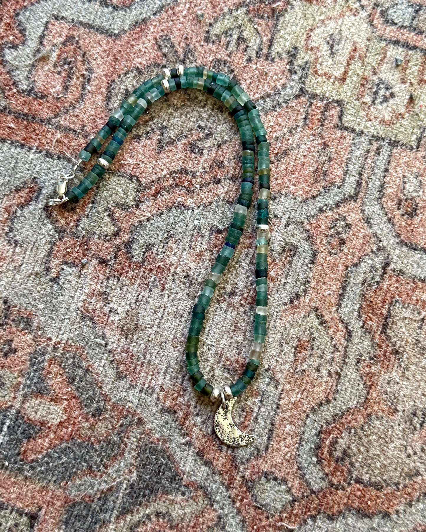 Roman Glass & Sterling Silver Necklace