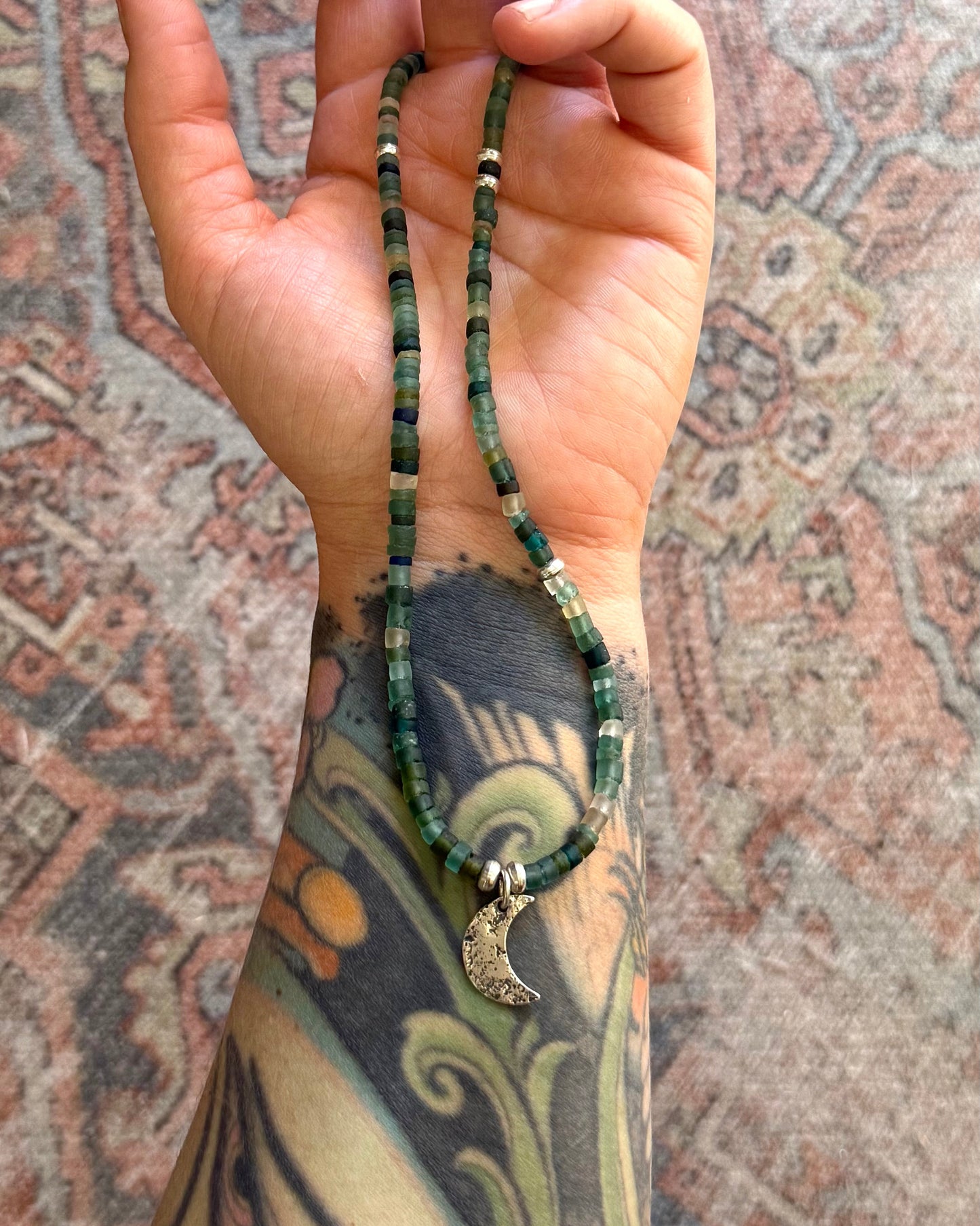 Roman Glass & Sterling Silver Necklace