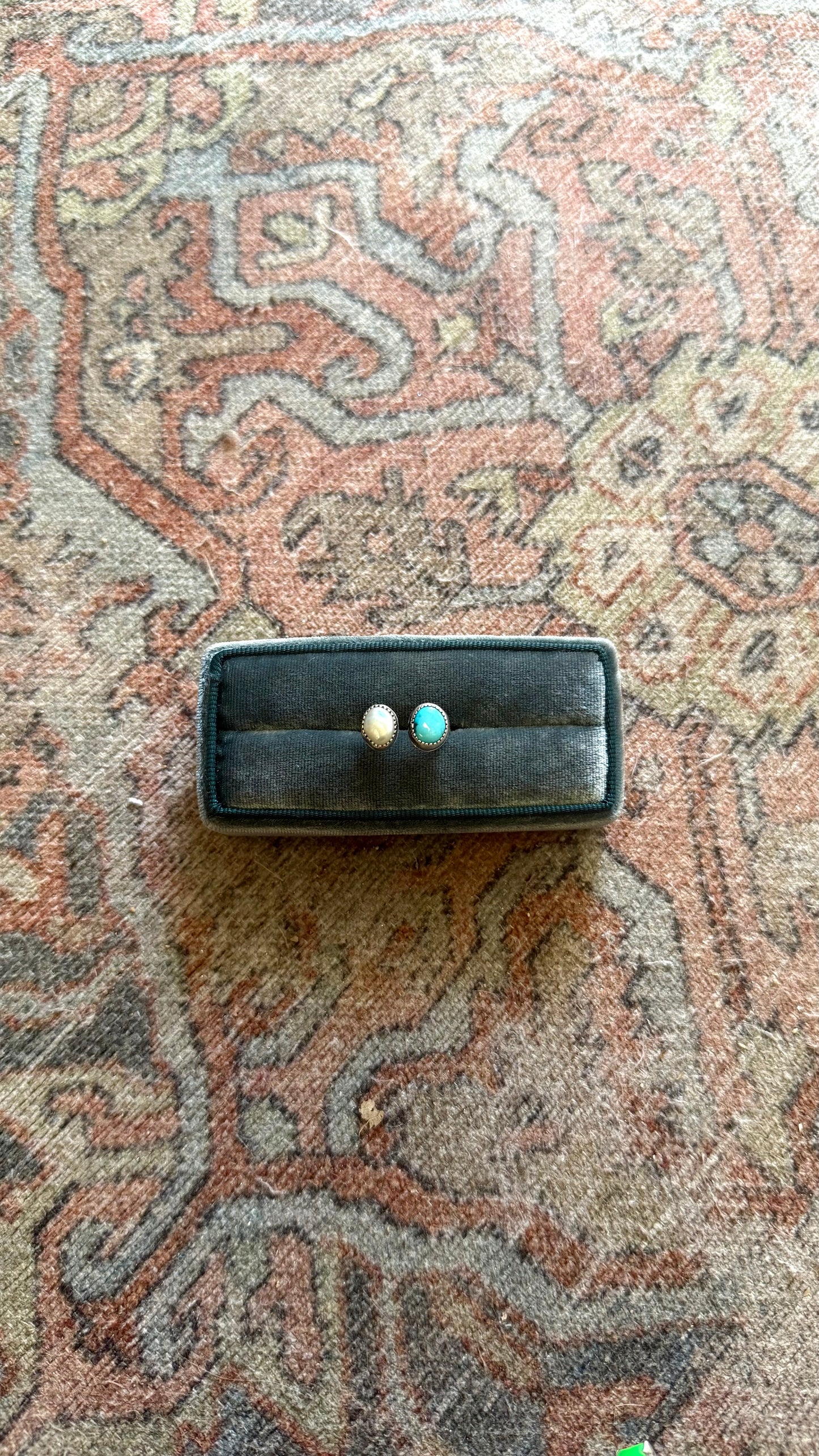 Freshwater Pearl & Turquoise Ring - Semi-Adjustable