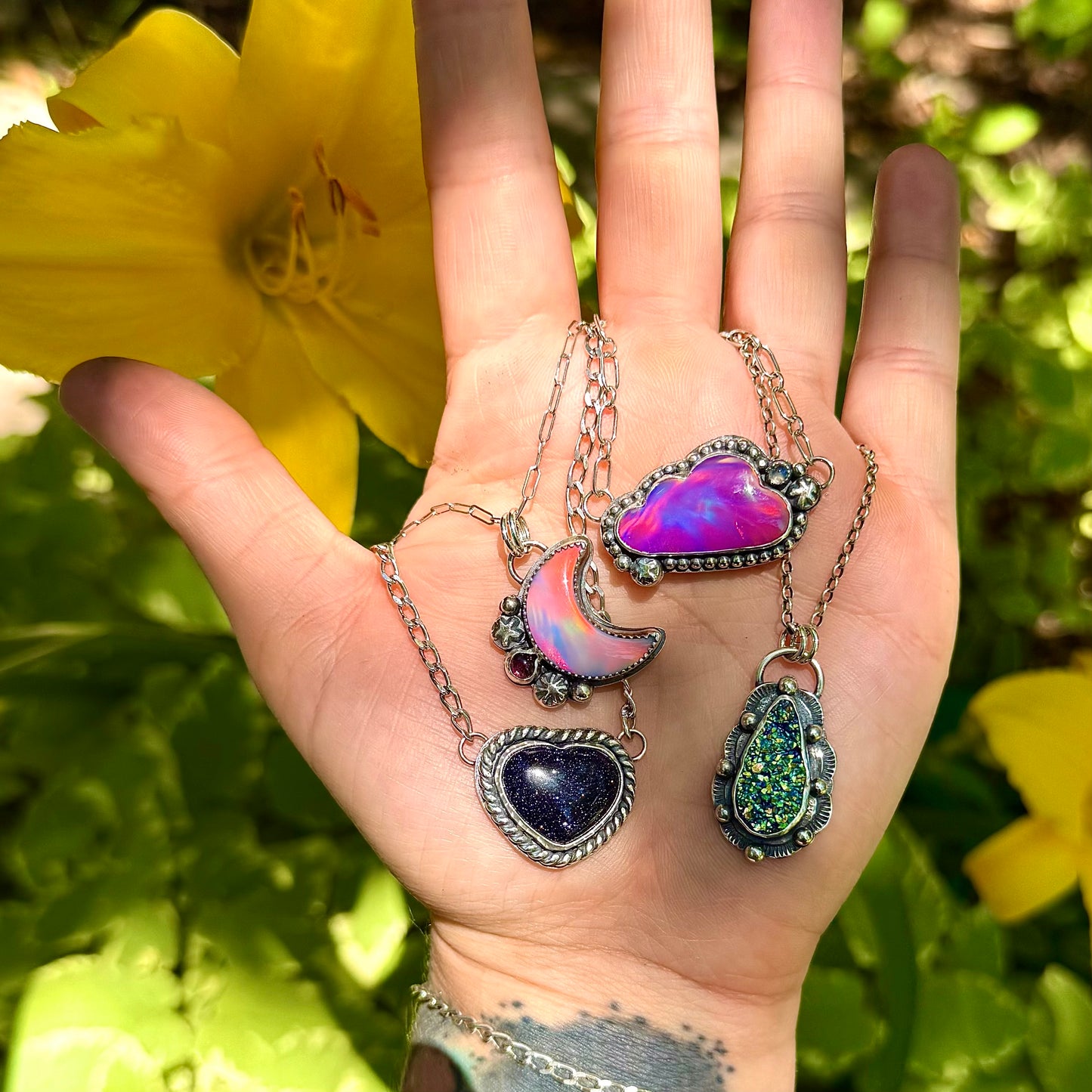 Dream Moon Aurora Opal & Pink Tourmaline Necklace