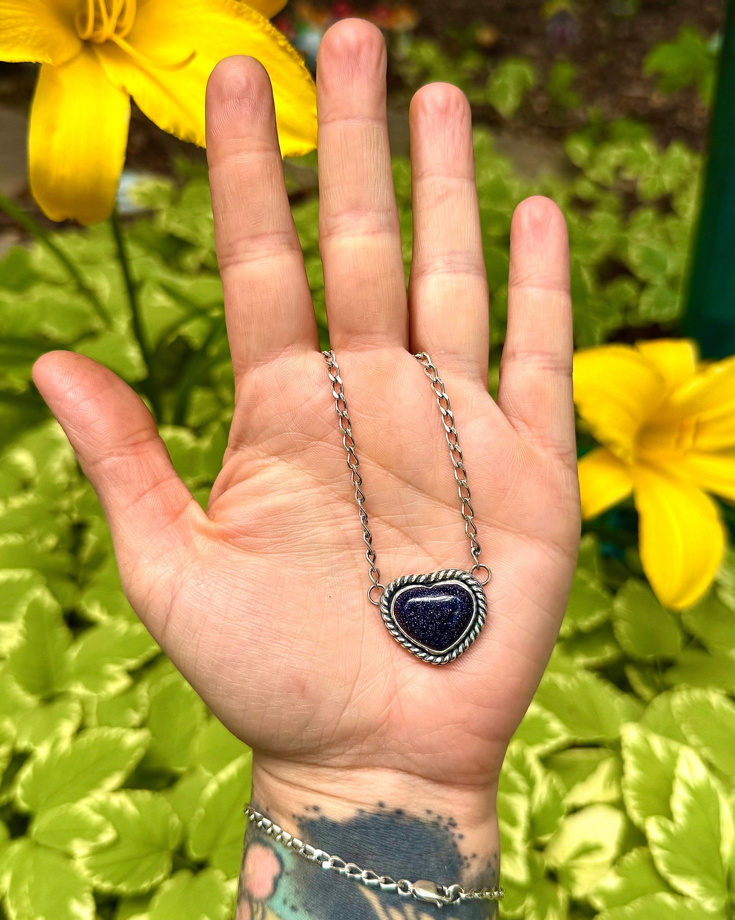 Blue Goldstone Heart Necklace
