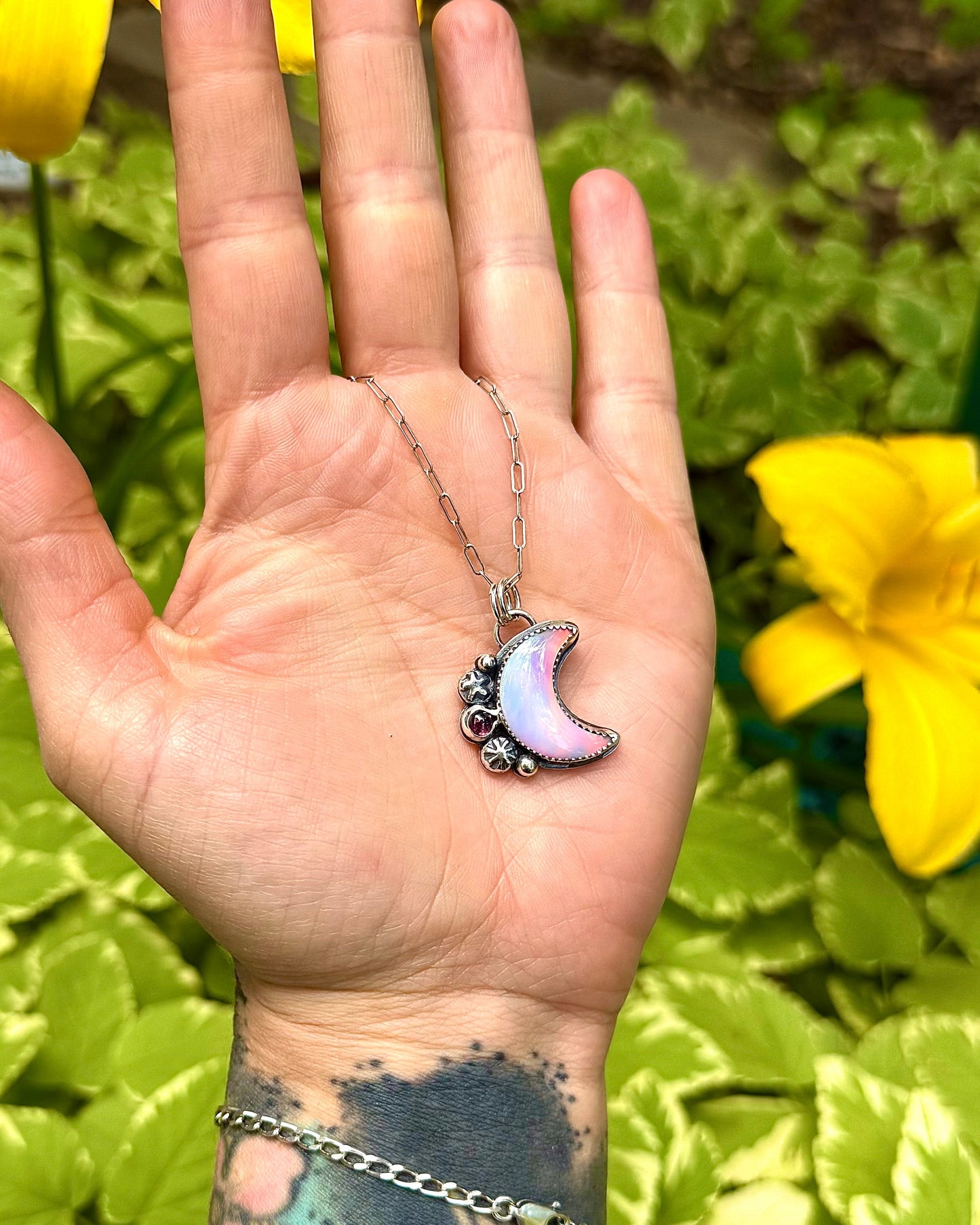 Dream Moon Aurora Opal & Pink Tourmaline Necklace