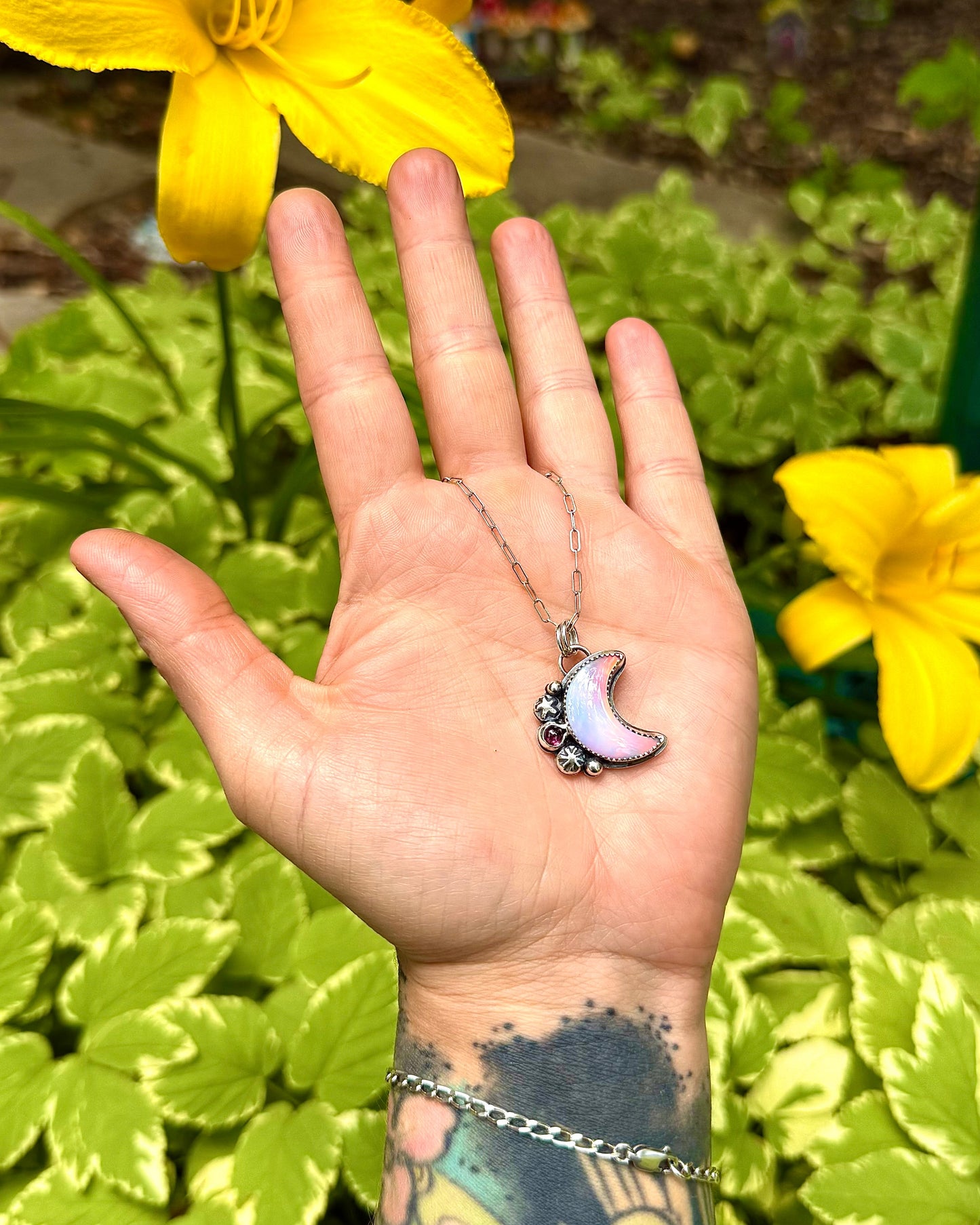 Dream Moon Aurora Opal & Pink Tourmaline Necklace
