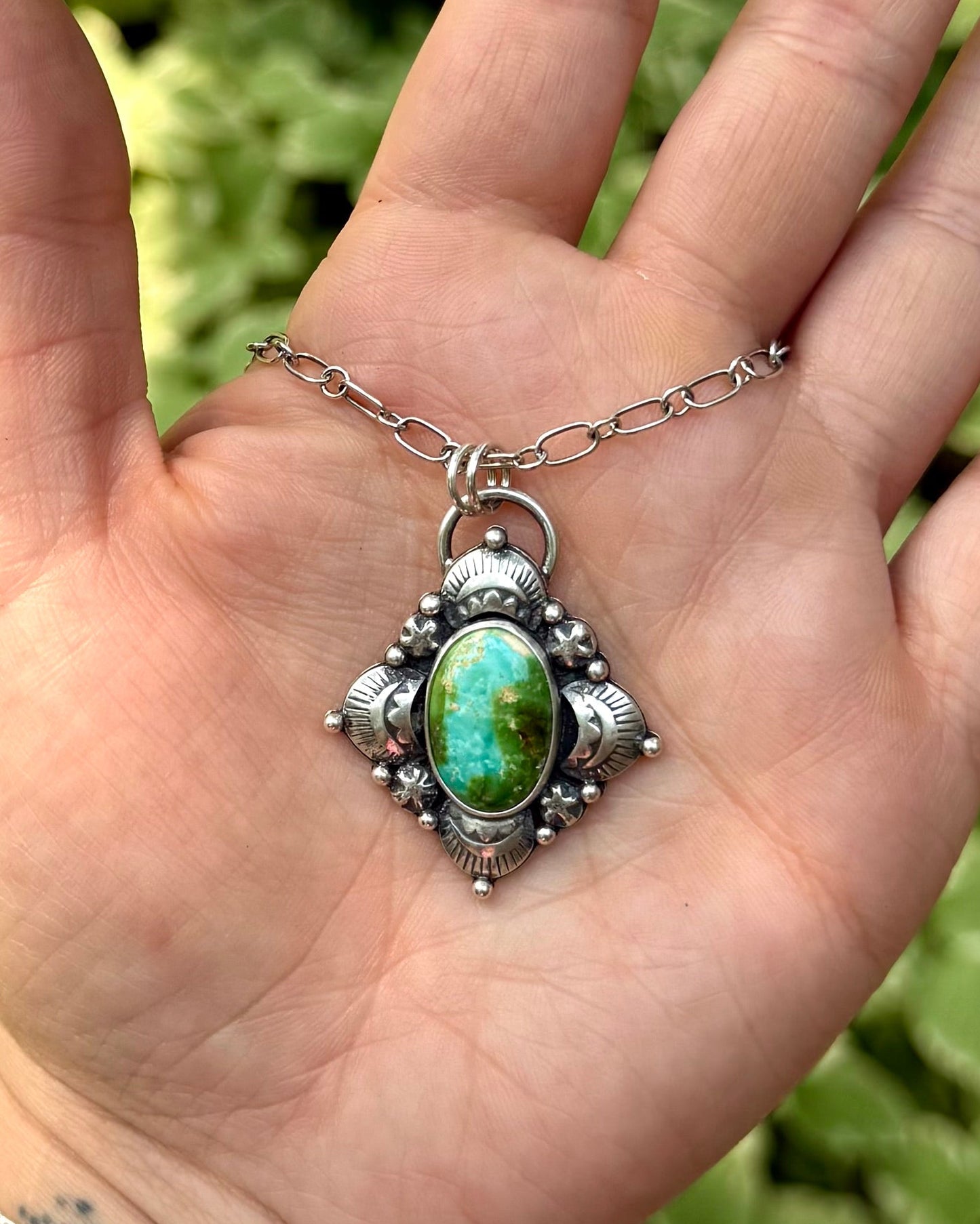 Sonoran Gold Turquoise Statement Necklace — .925 Sterling Silver, 20” Chain