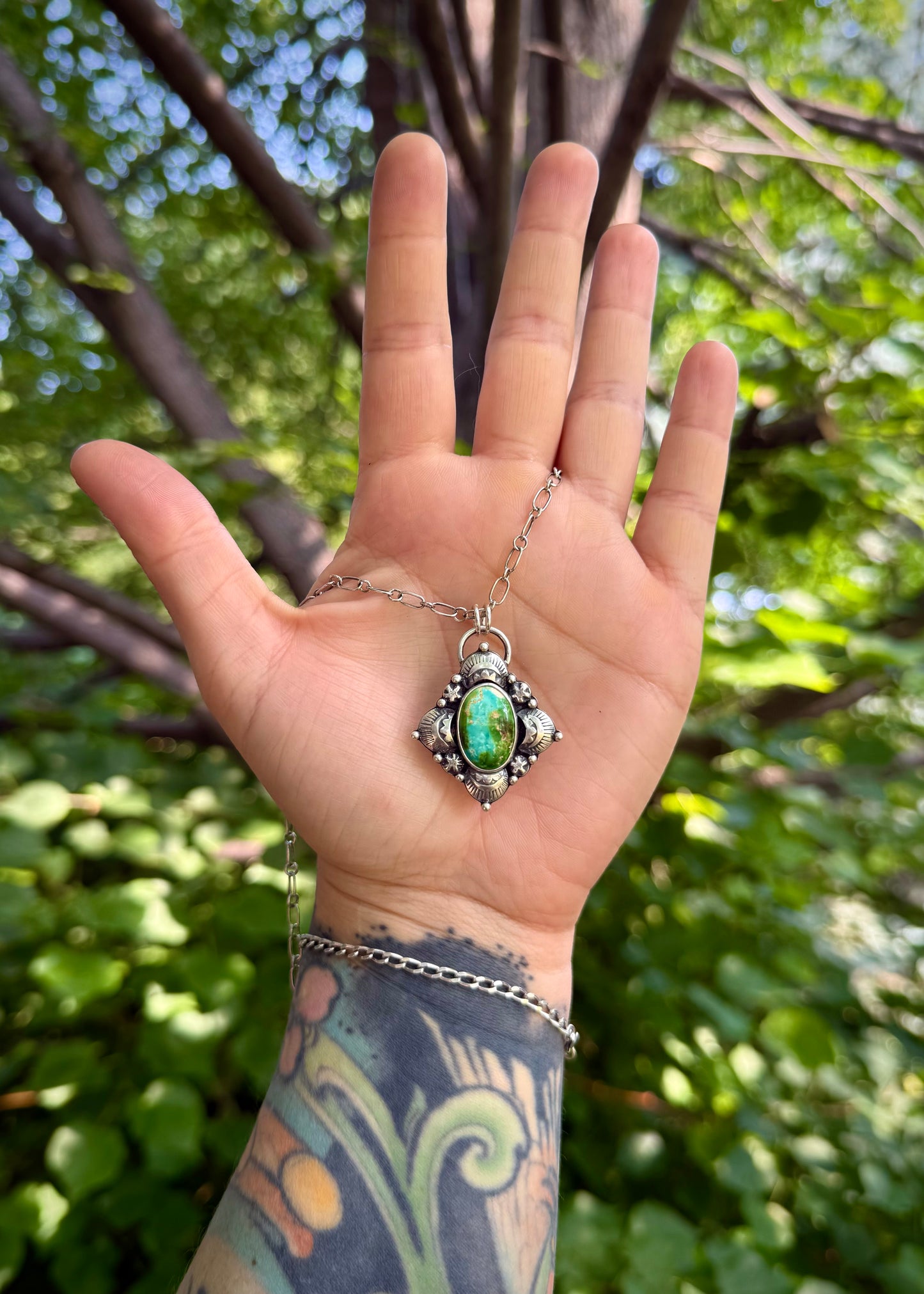 Sonoran Gold Turquoise Statement Necklace — .925 Sterling Silver, 20” Chain