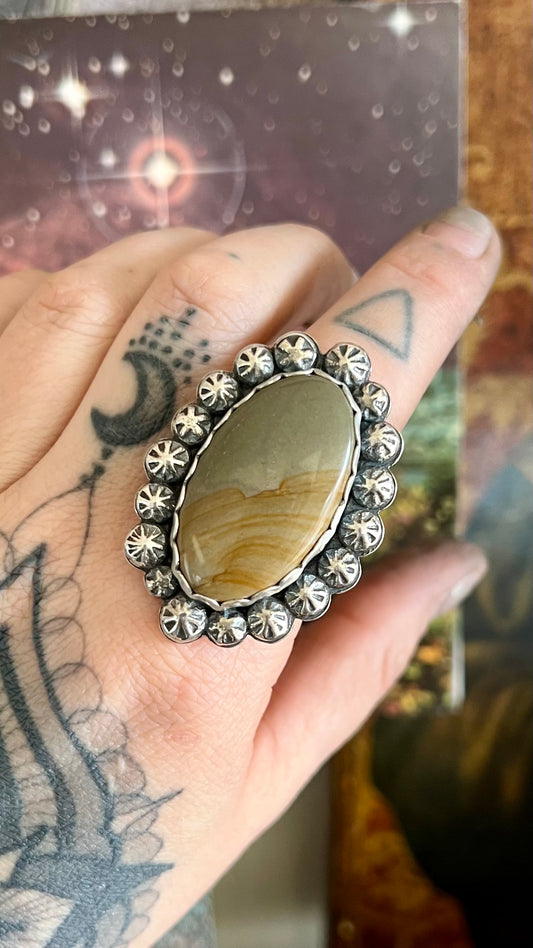 Picture Jasper Statement Ring - Size 9